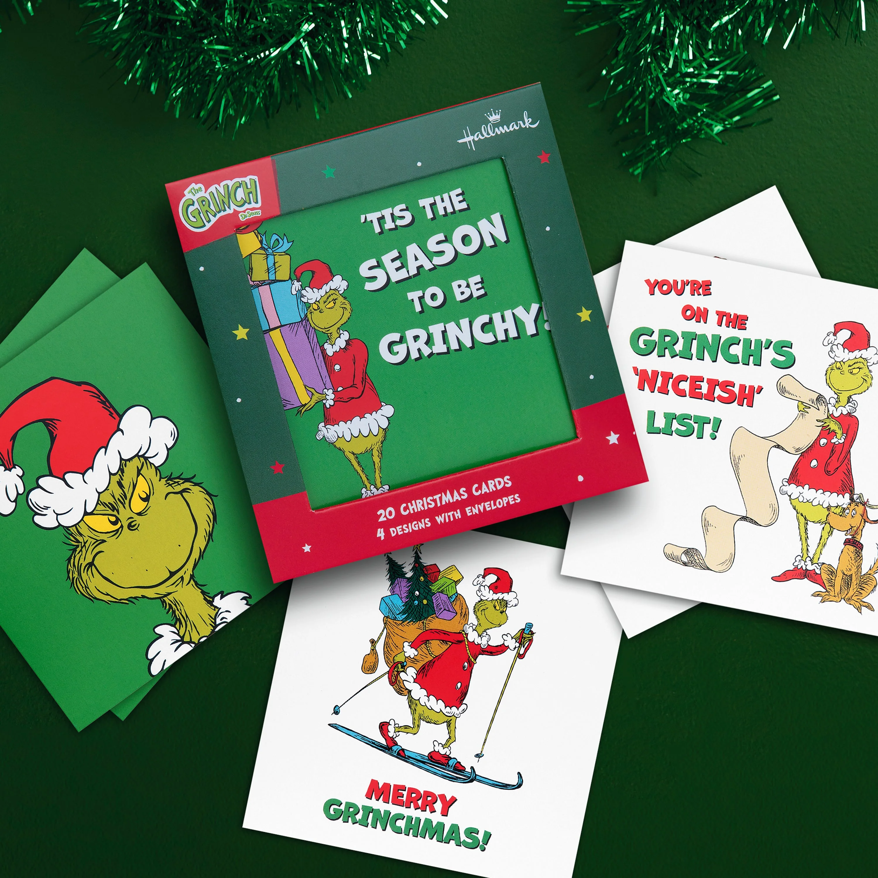 Multipack Kids Christmas Cards - Pack of 20 in 4 Fun Grinch Inspired Designs - Image 3
