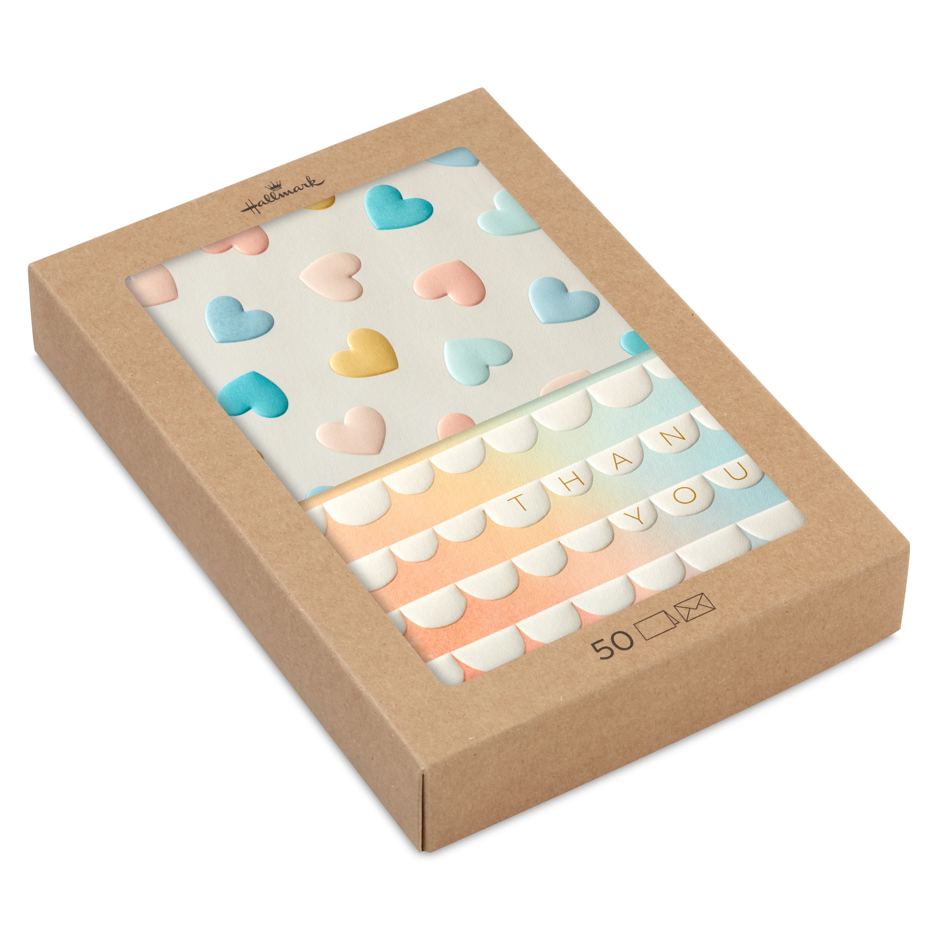 Multipack Thank You Cards - Pack of 50 in 2 Embossed Pastel Designs - Image 2