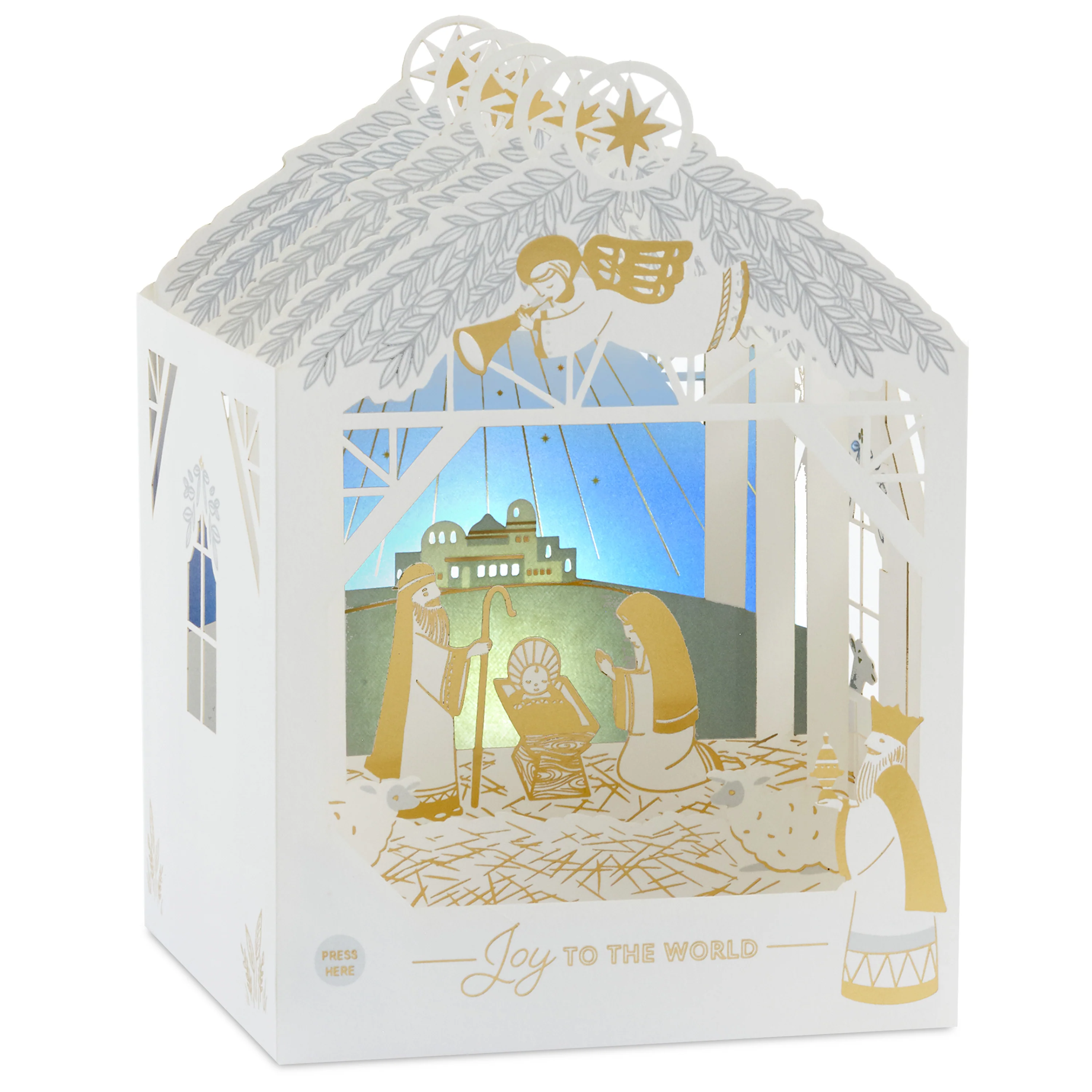 Musical Christmas Card - 3D & Pop Up Nativity Scene with Light