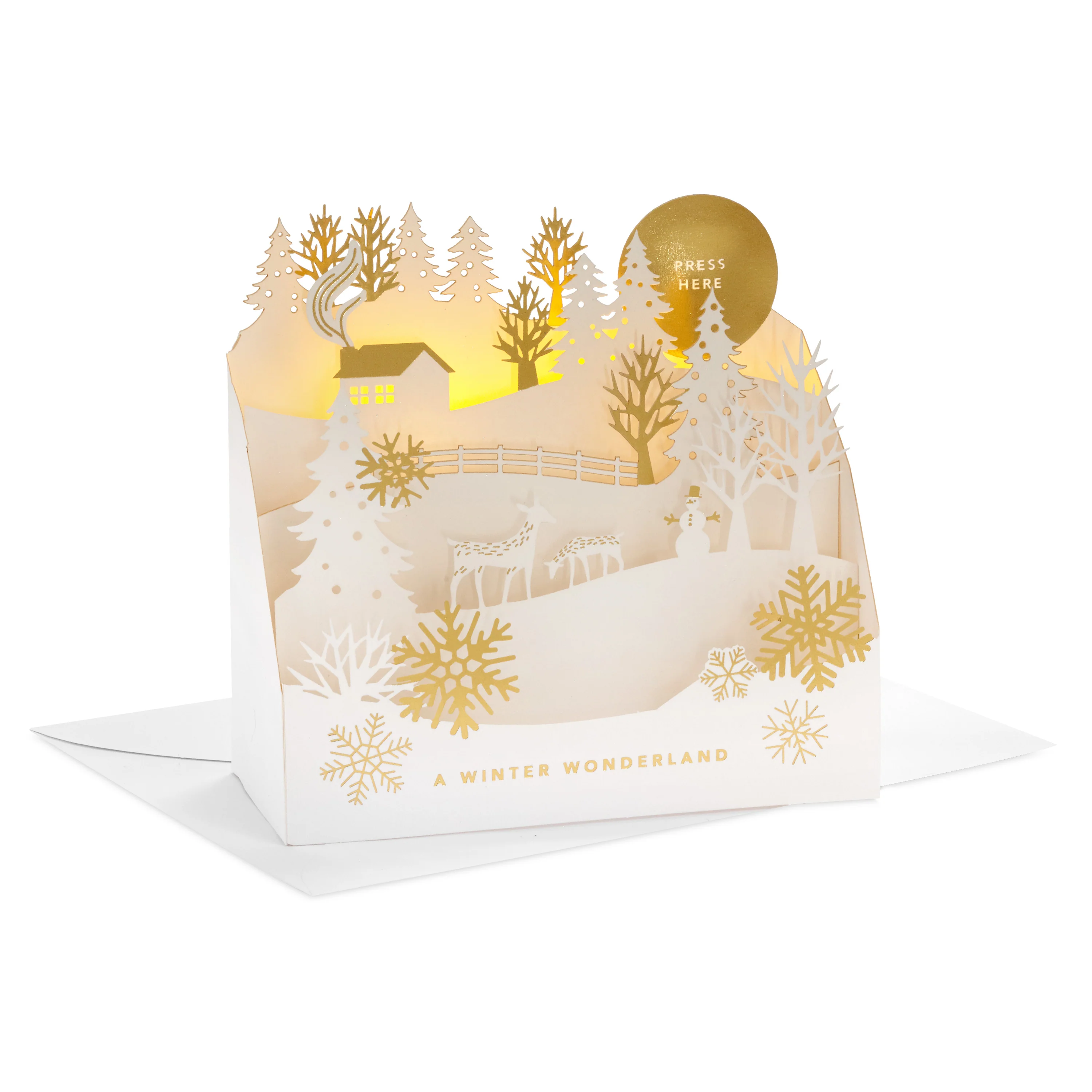 Musical Christmas Card - 3D & Pop-Up White Winter Woodland Design with Light - Image 2