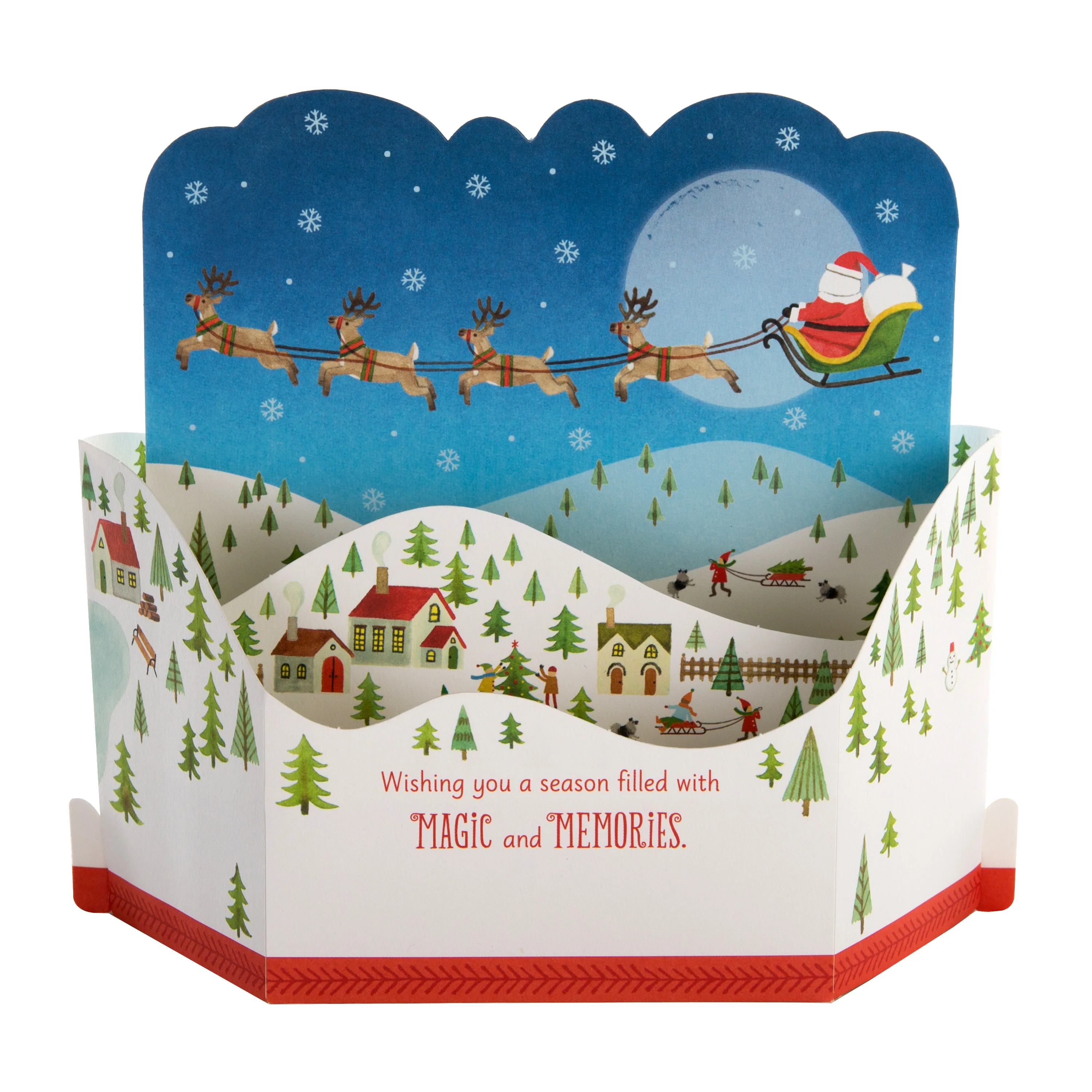 Musical Christmas Paper Wonder Card - 3D Pop Up Here Comes Santa Claus Sleigh Motion Design - Image 3
