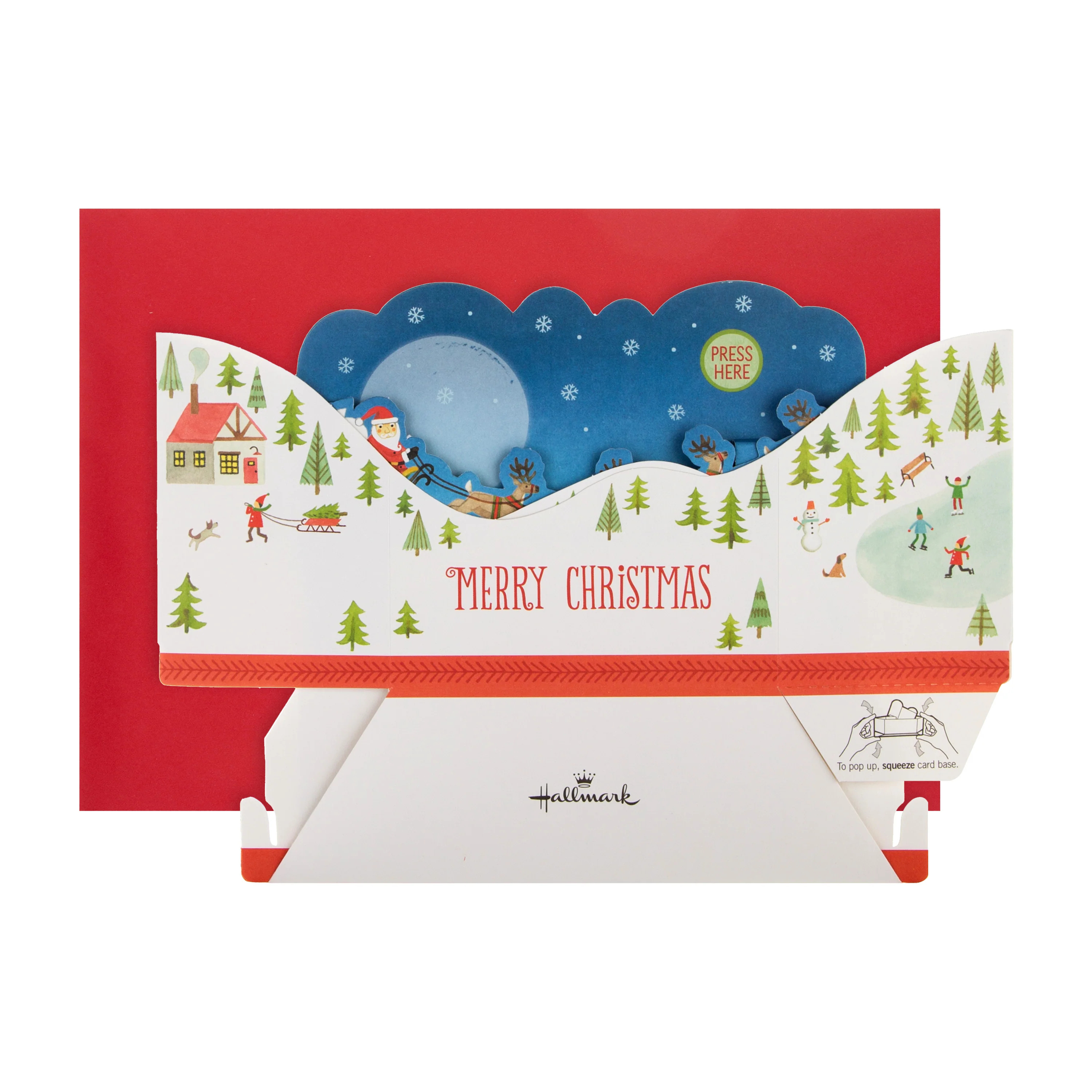 Musical Christmas Paper Wonder Card - 3D Pop Up Here Comes Santa Claus Sleigh Motion Design - Image 5