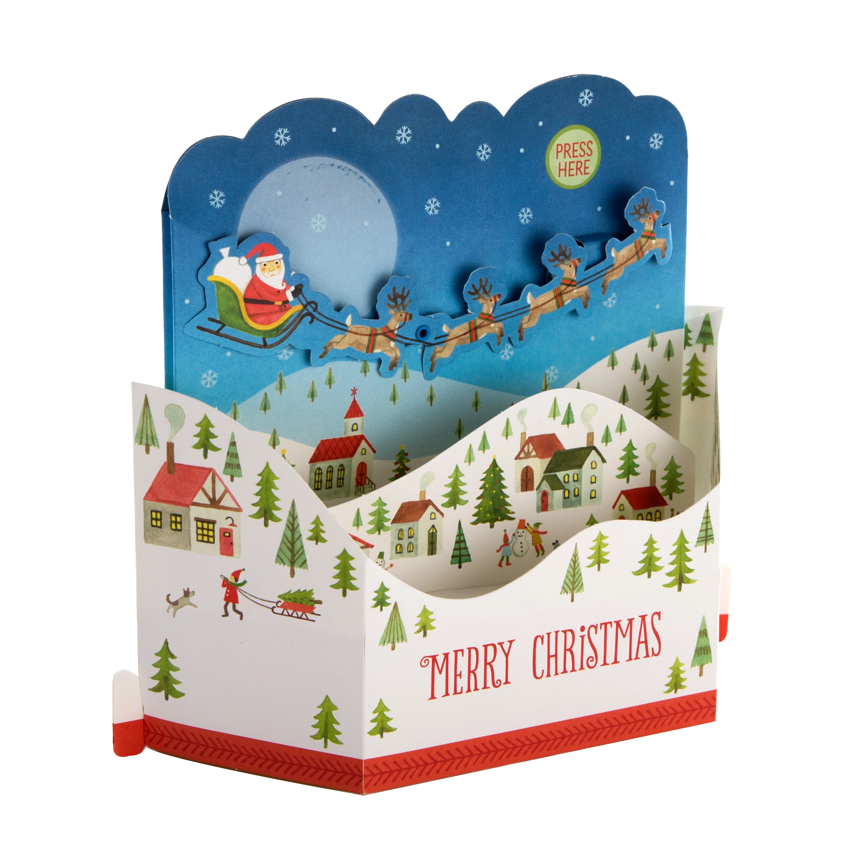 Musical Christmas Paper Wonder Card - 3D Pop Up Here Comes Santa Claus Sleigh Motion Design - Image 6