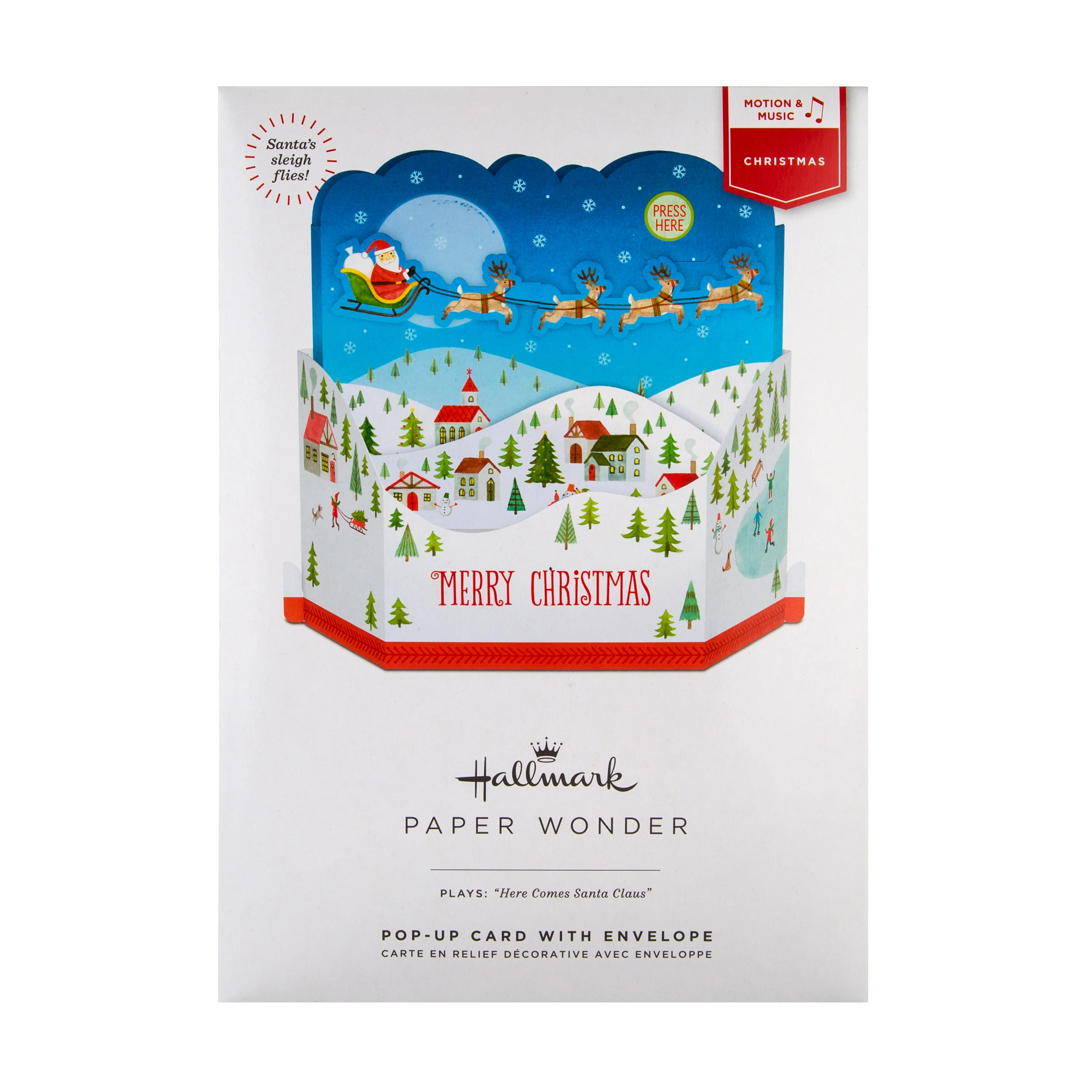 Musical Christmas Paper Wonder Card - 3D Pop Up Here Comes Santa Claus Sleigh Motion Design - Image 8