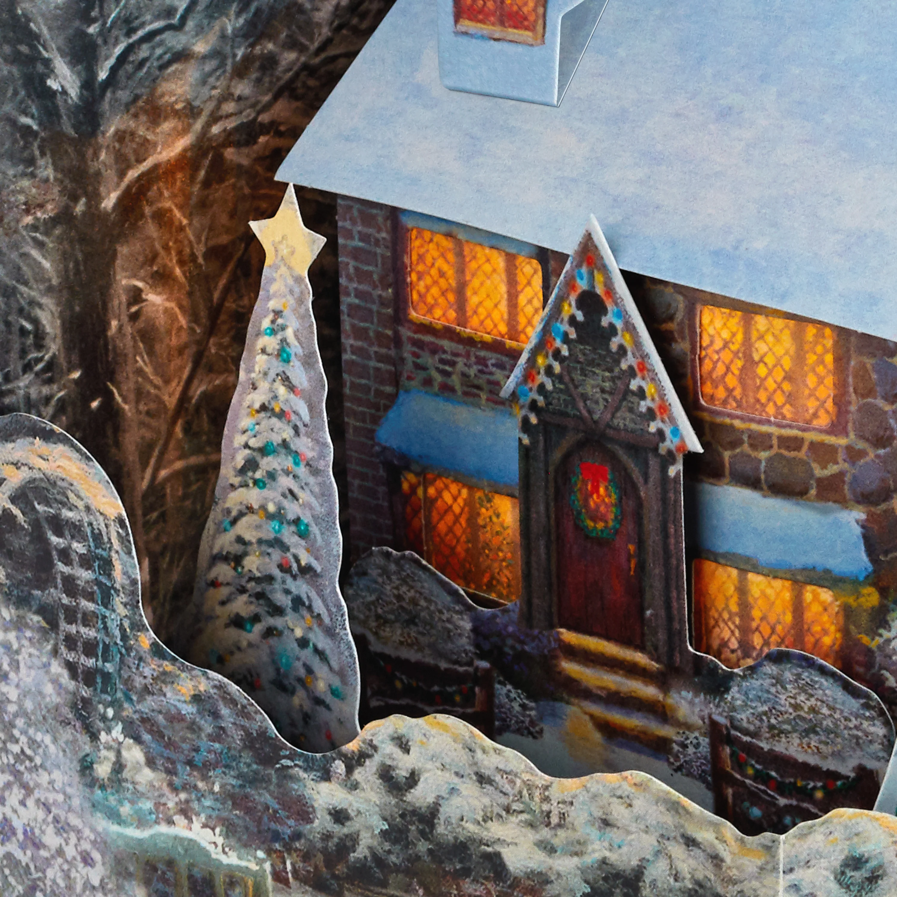 Musical Christmas Paper Wonder Card - Thomas Kinkade Snowy Cottage with Deck the Halls Sound - Image 4