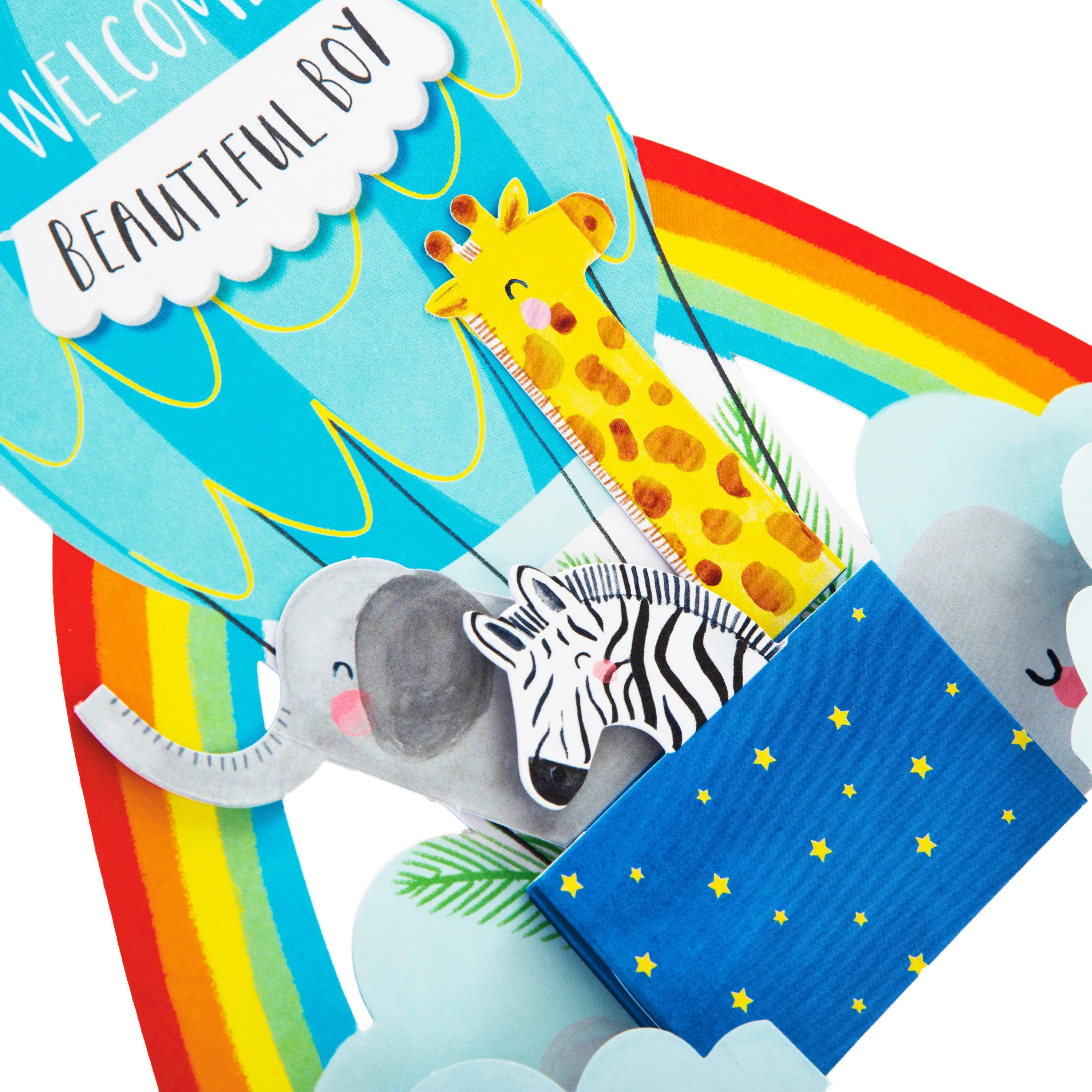 New Baby Boy Congratulations Card - Cute 3D Pop-out Hot Air Balloon Design - Image 2