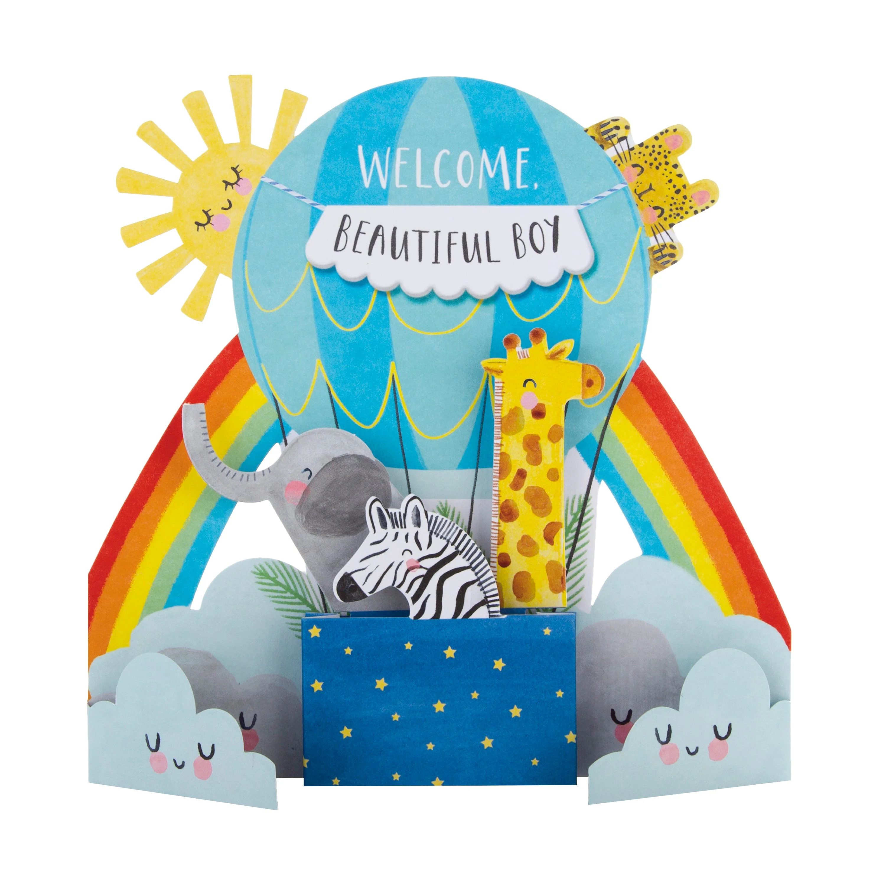 New Baby Boy Congratulations Card - Cute 3D Pop-out Hot Air Balloon Design - Image 3