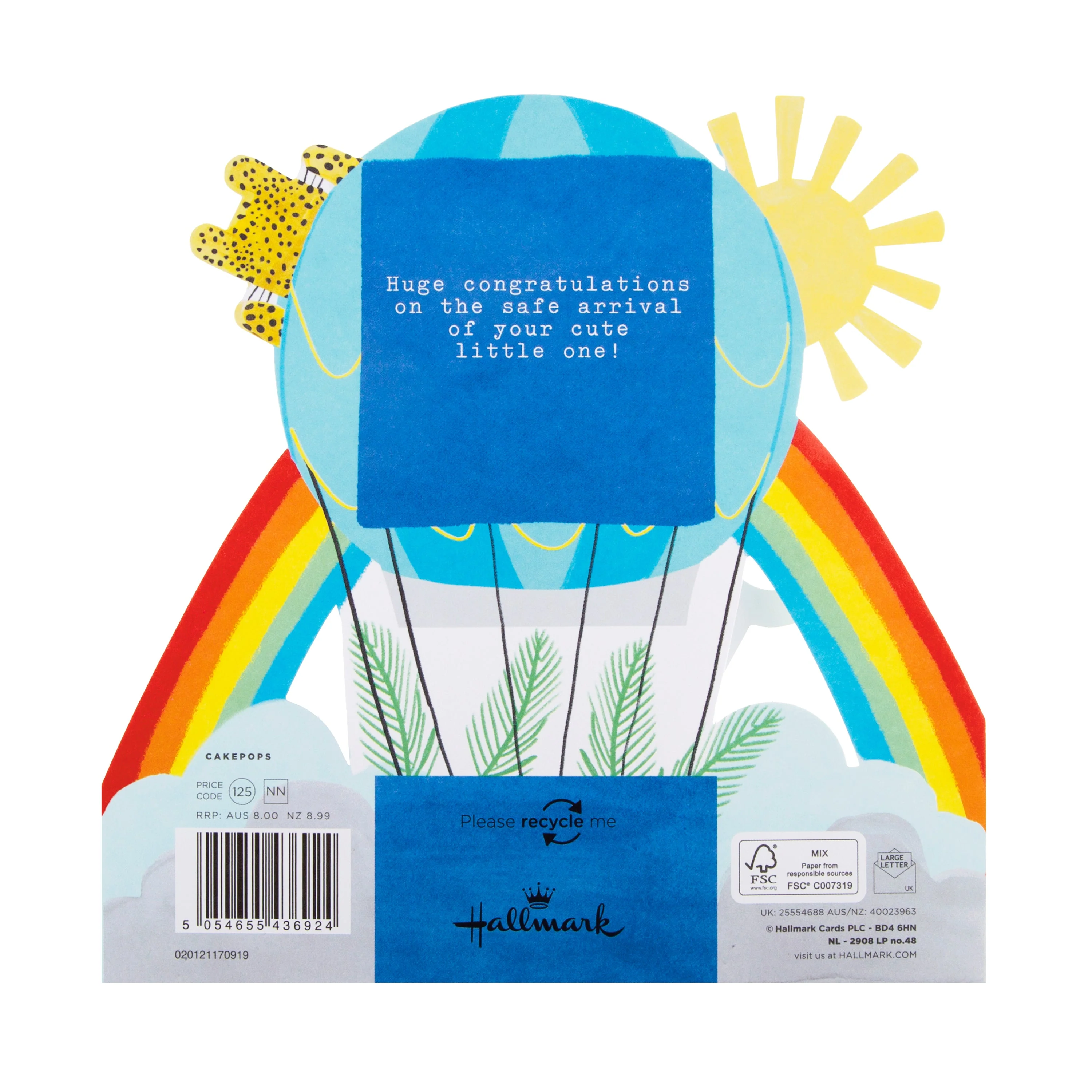 New Baby Boy Congratulations Card - Cute 3D Pop-out Hot Air Balloon Design - Image 4