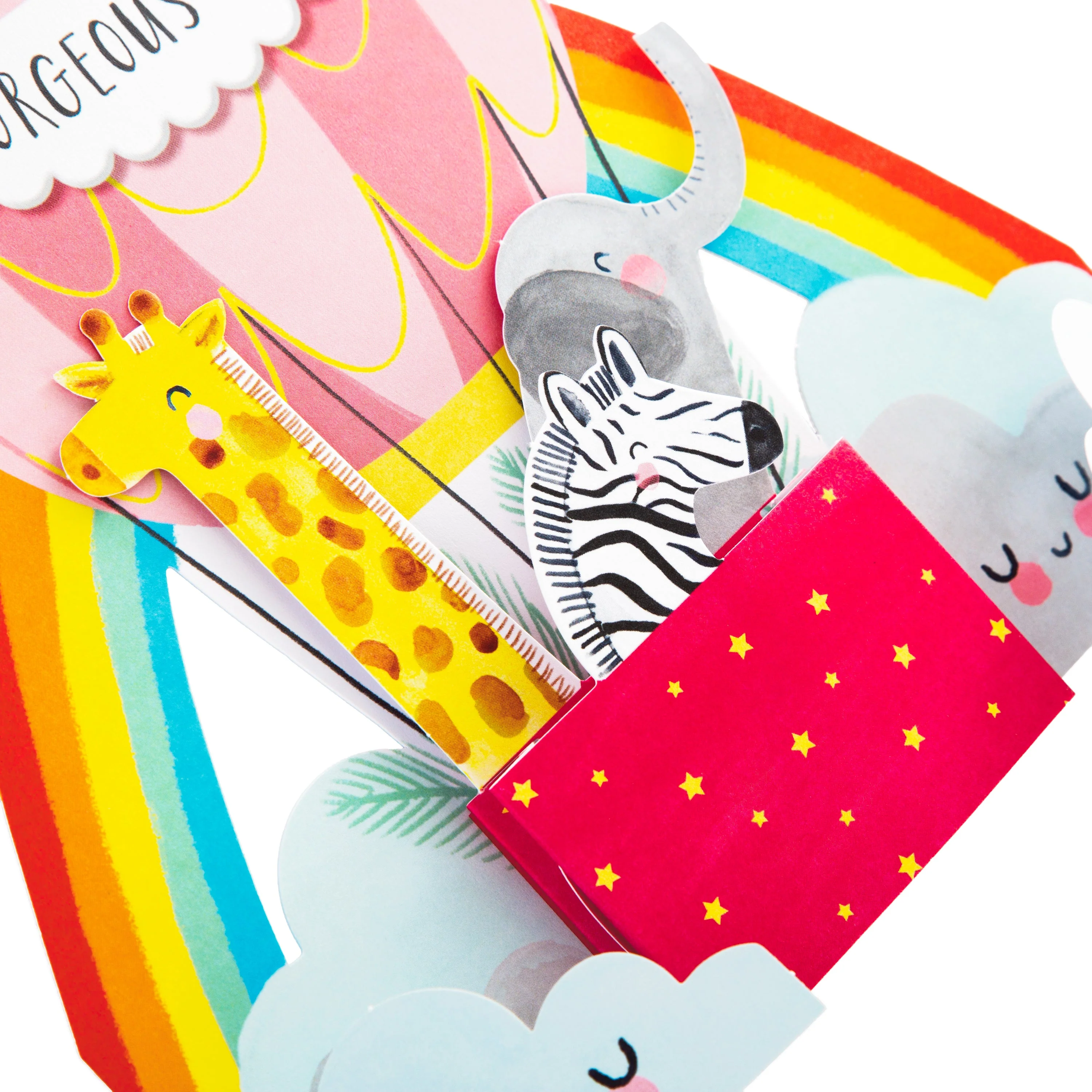 New Baby Girl Congratulations Card - Cute 3D Pop-out Hot Air Balloon Design - Image 2