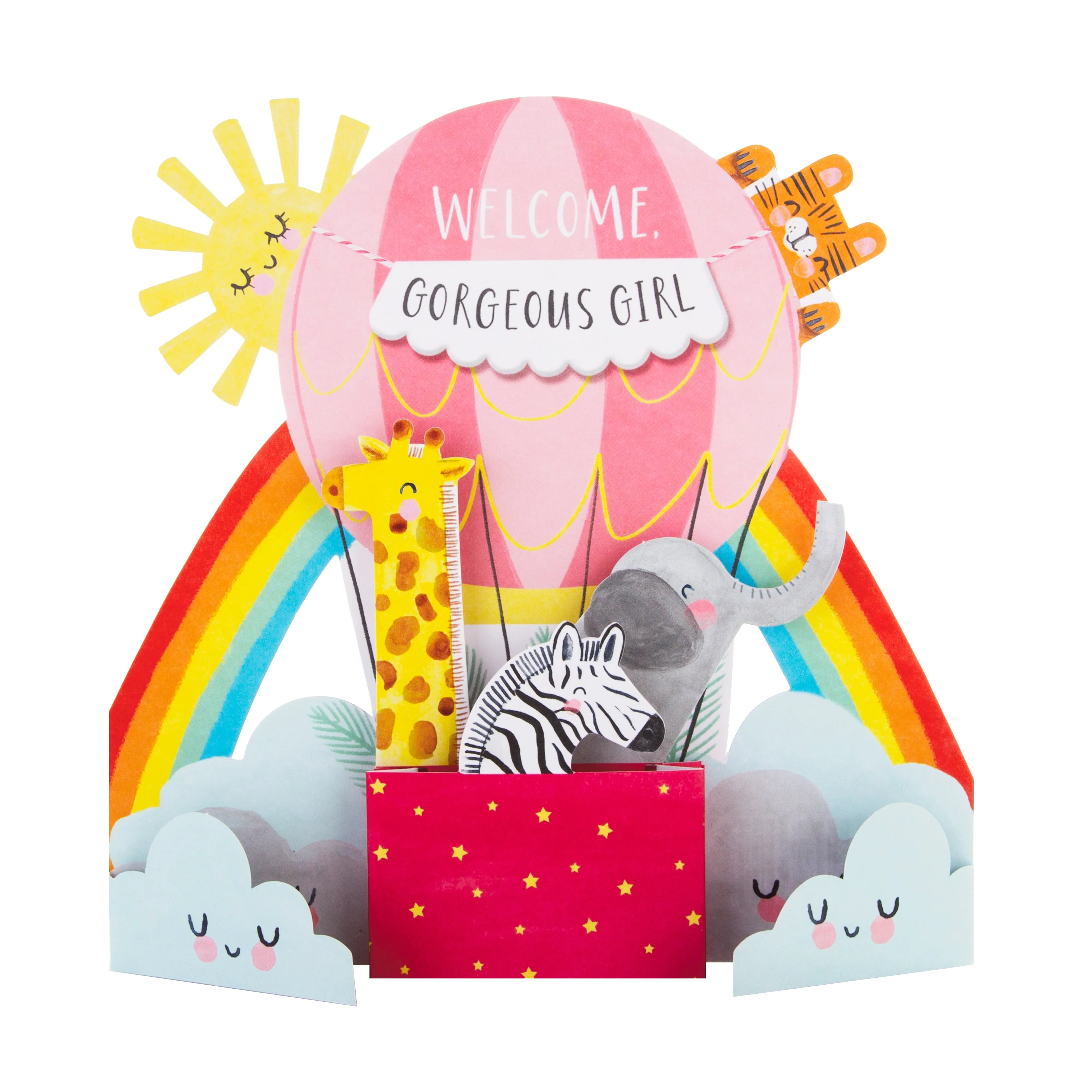 New Baby Girl Congratulations Card - Cute 3D Pop-out Hot Air Balloon Design - Image 3