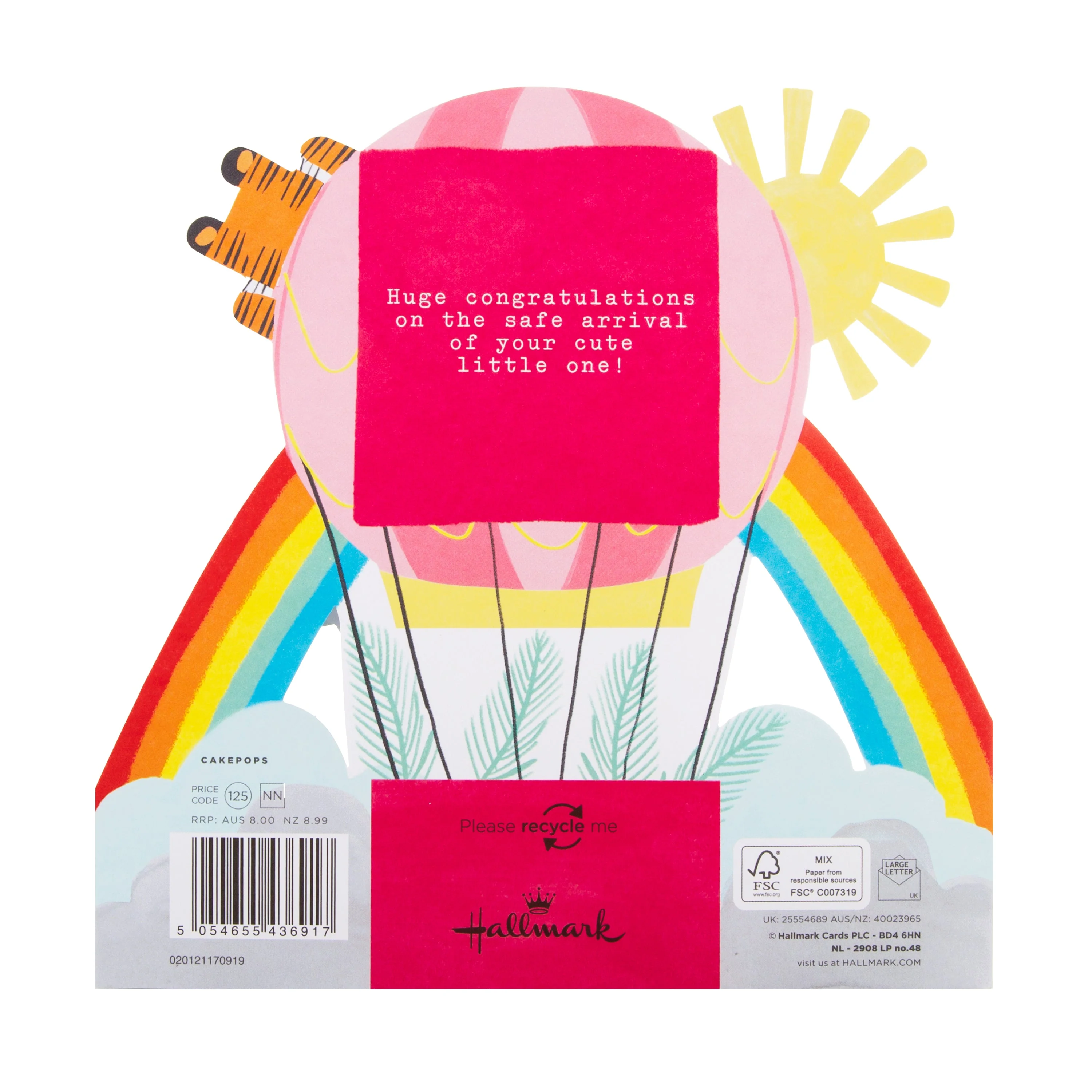 New Baby Girl Congratulations Card - Cute 3D Pop-out Hot Air Balloon Design - Image 4