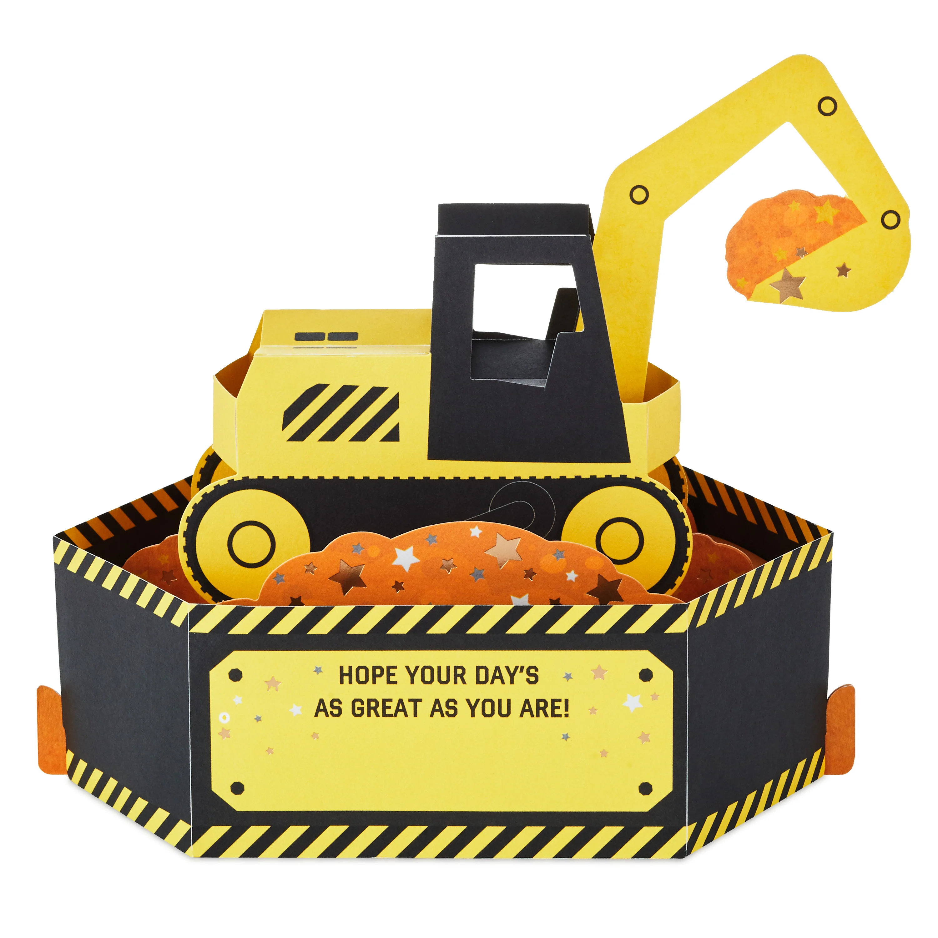 Paper Wonder Kids Birthday Card - 3D Pop-Up Yellow Digger Design - Image 2