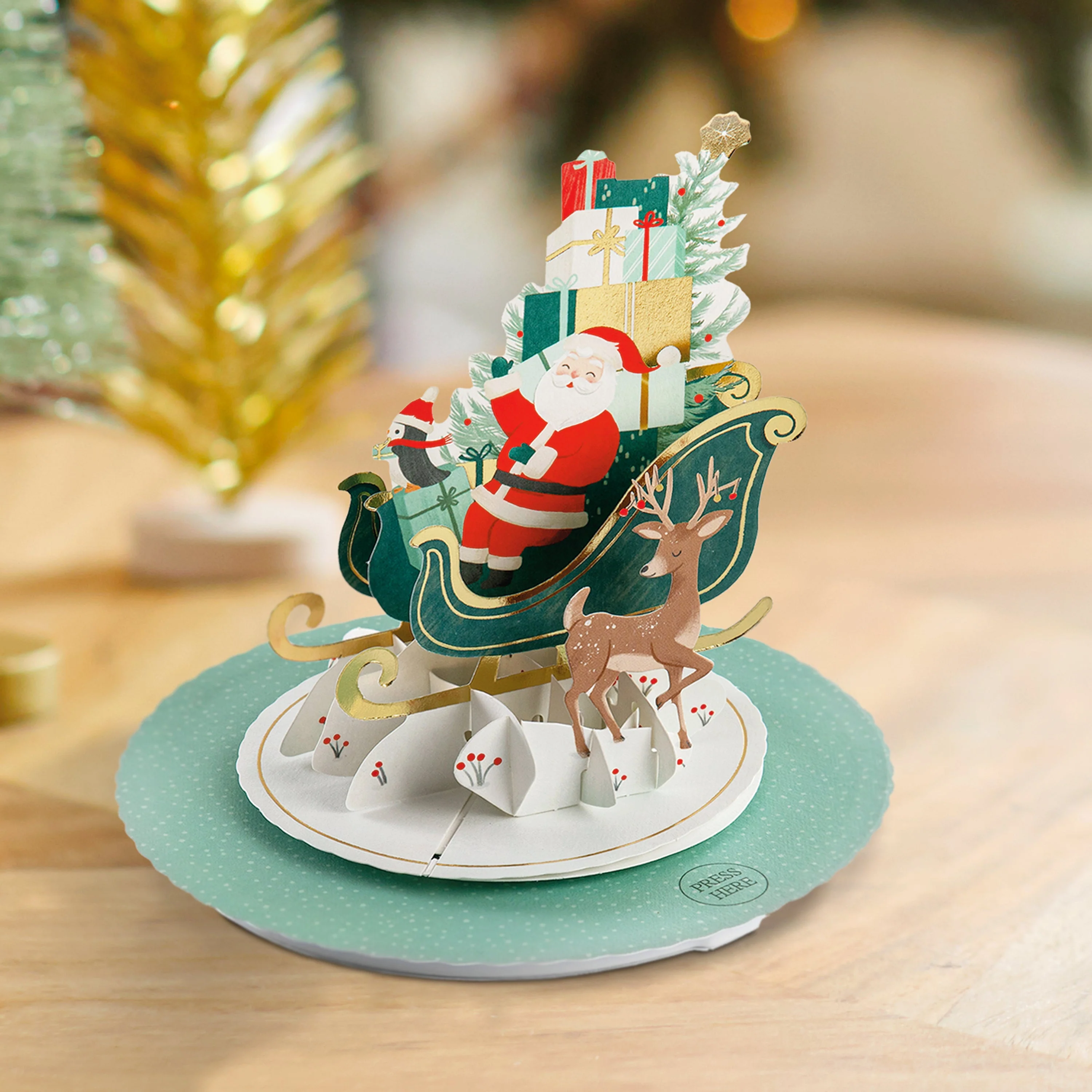 Paper Wonder Music & Motion 3D Pop-Up Santa & Sleigh Christmas Card - Image 2