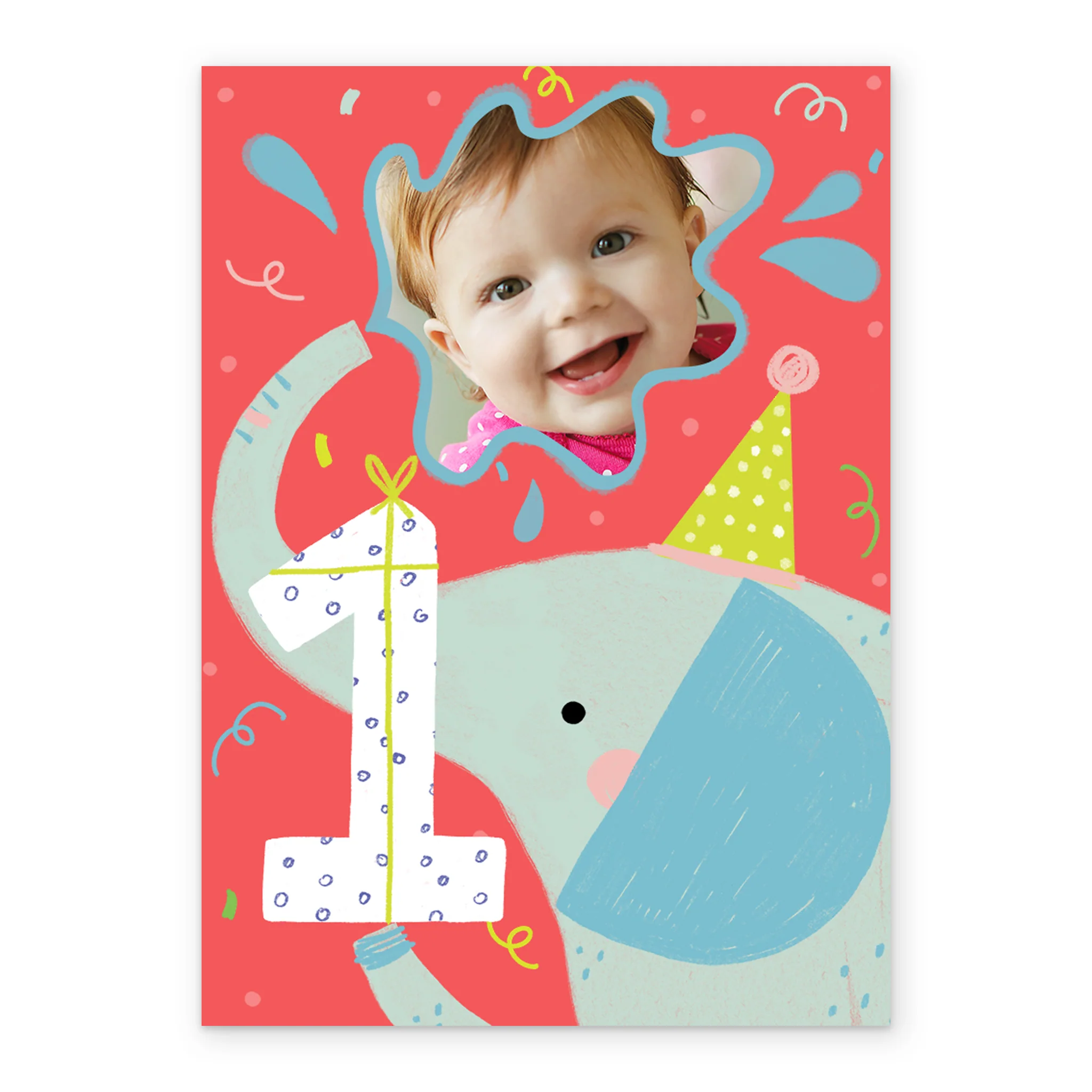 Personalised 1st Birthday Colourful Elephant Photo Upload Card - Image 2
