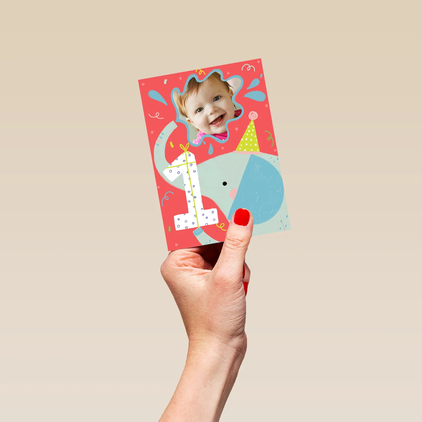 Personalised 1st Birthday Colourful Elephant Photo Upload Card - Image 4