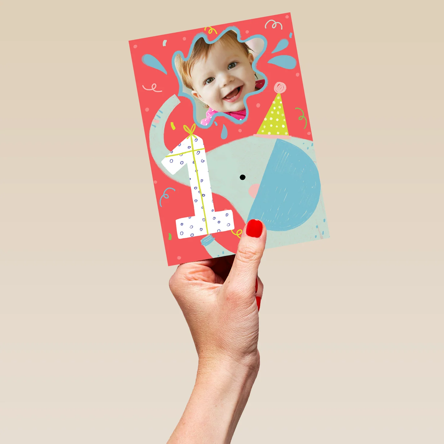 Personalised 1st Birthday Colourful Elephant Photo Upload Card - Image 5