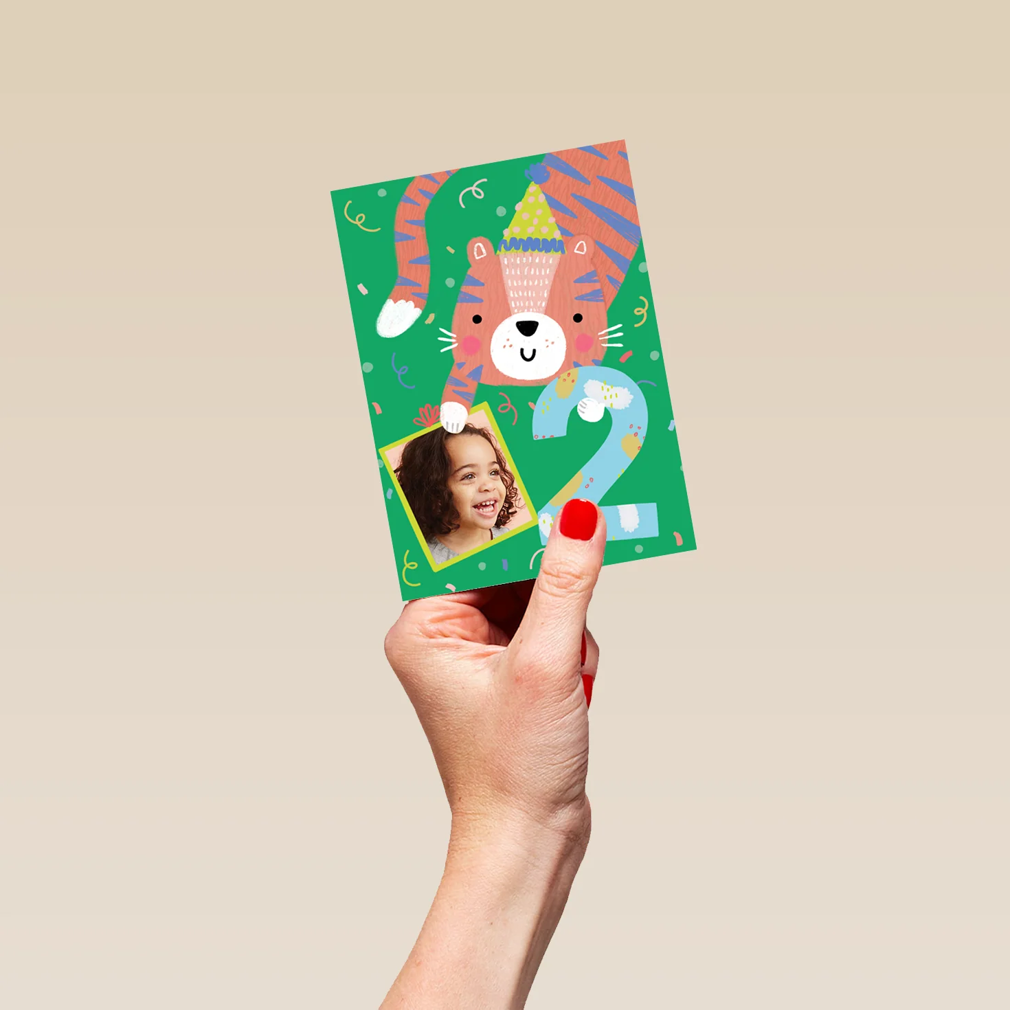 Personalised 2nd Birthday Colourful Tiger Photo Upload Card - Image 4