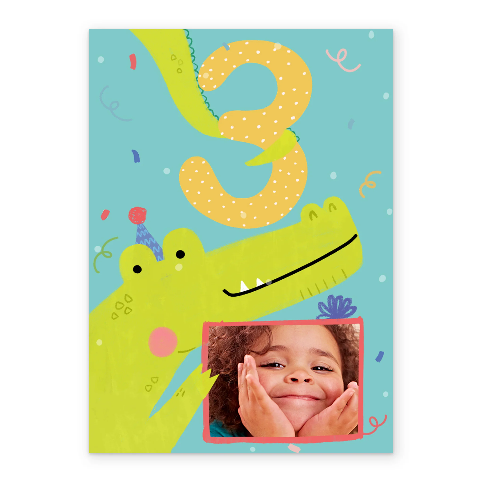 Personalised 3rd Birthday Colourful Crocodile Photo Upload Card - Image 2