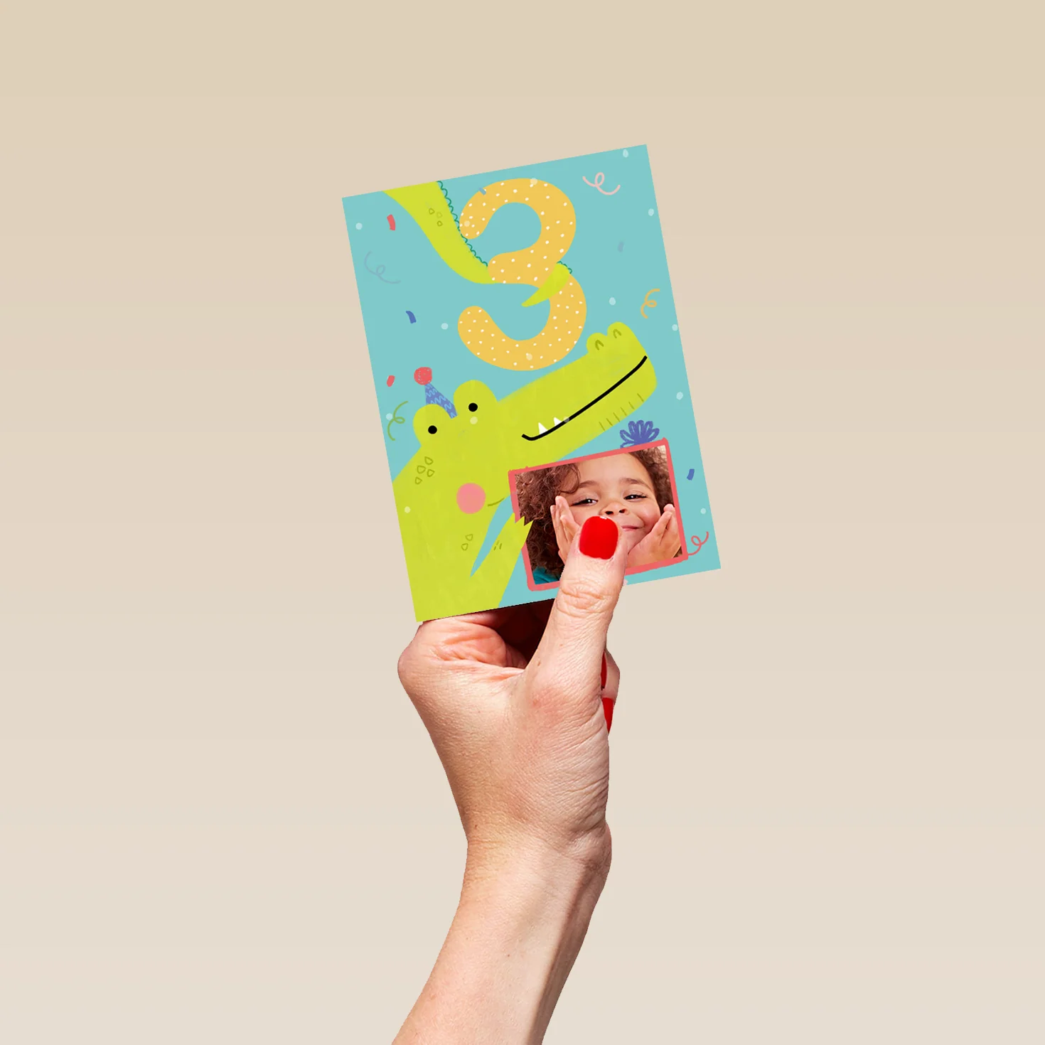 Personalised 3rd Birthday Colourful Crocodile Photo Upload Card - Image 4