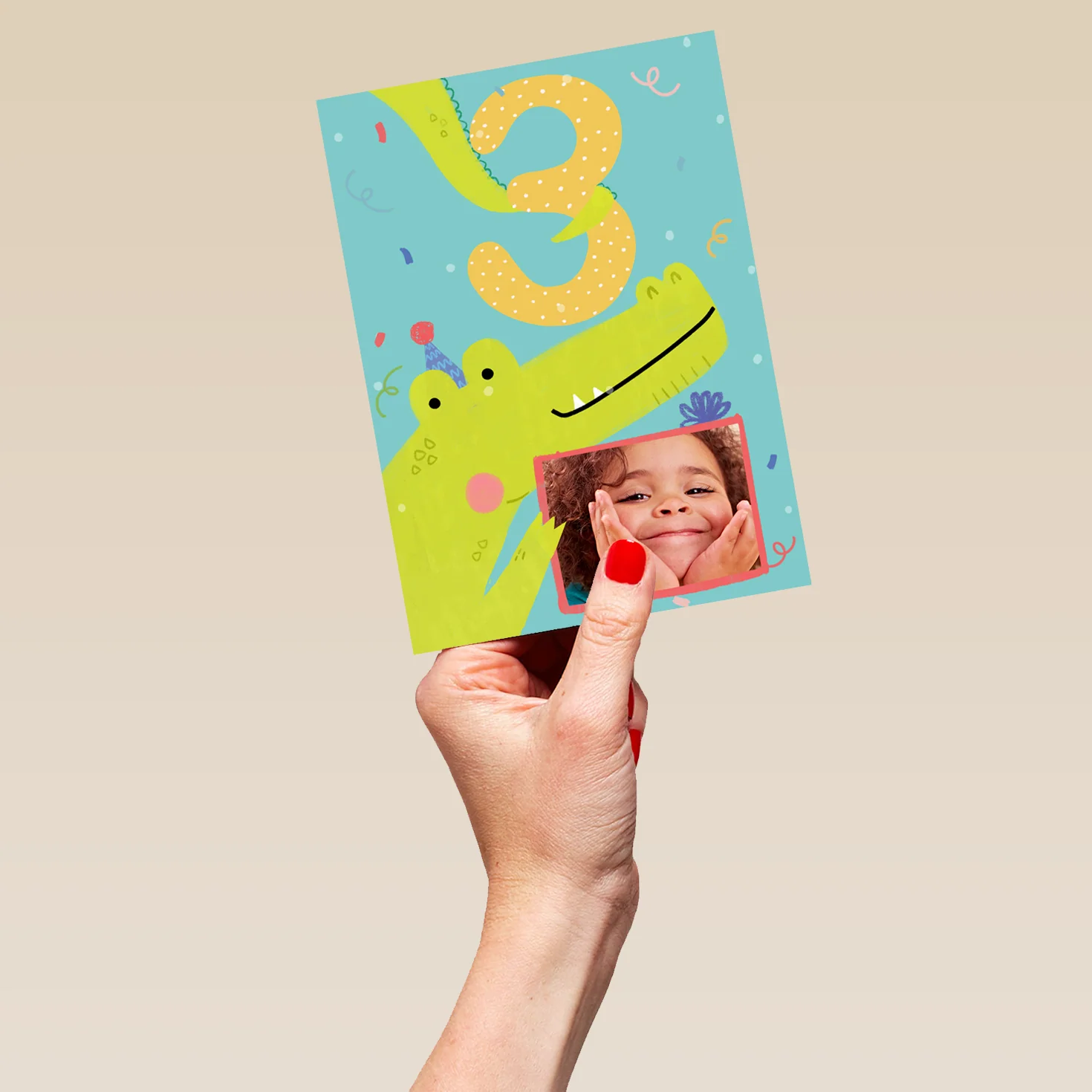 Personalised 3rd Birthday Colourful Crocodile Photo Upload Card - Image 5