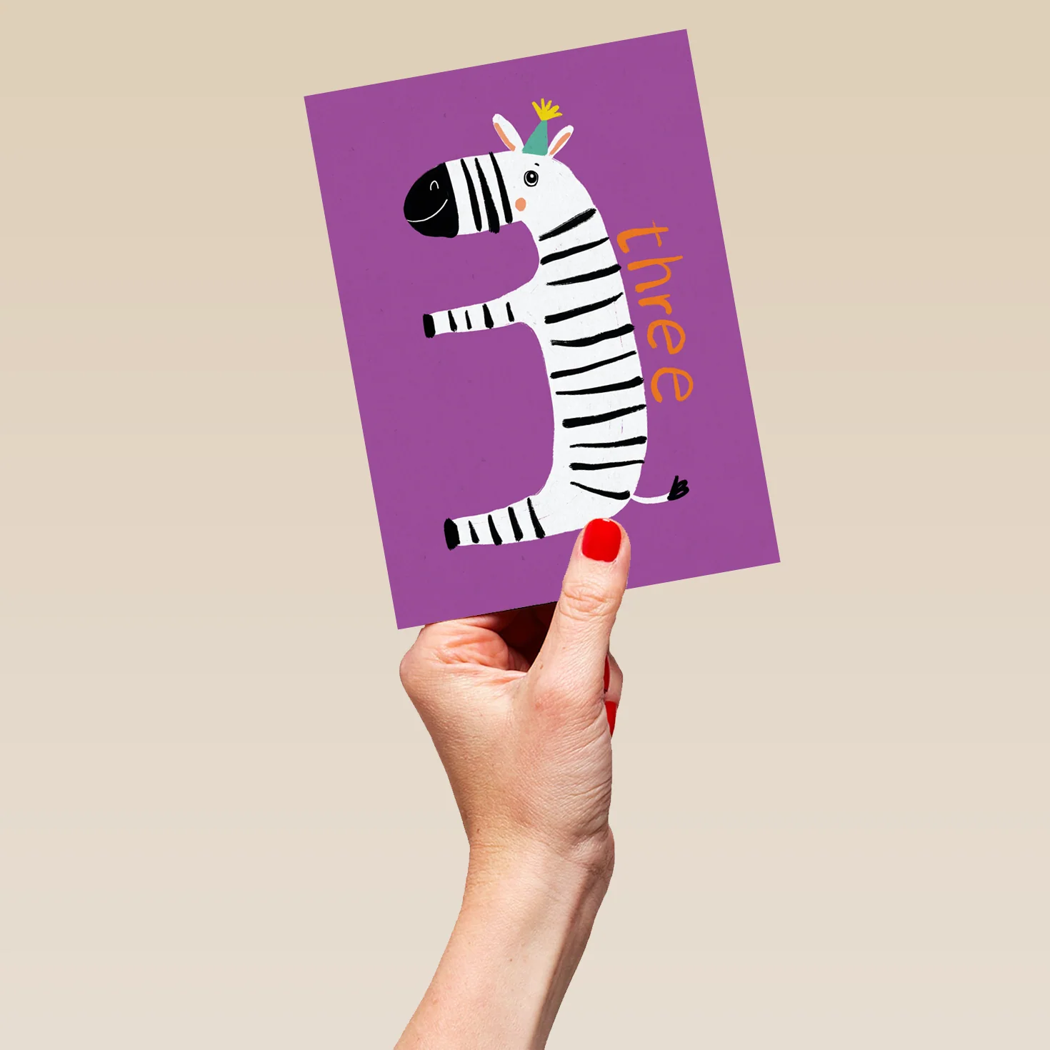 Personalised 3rd Birthday Fun Zebra Figure Three Card - Image 5