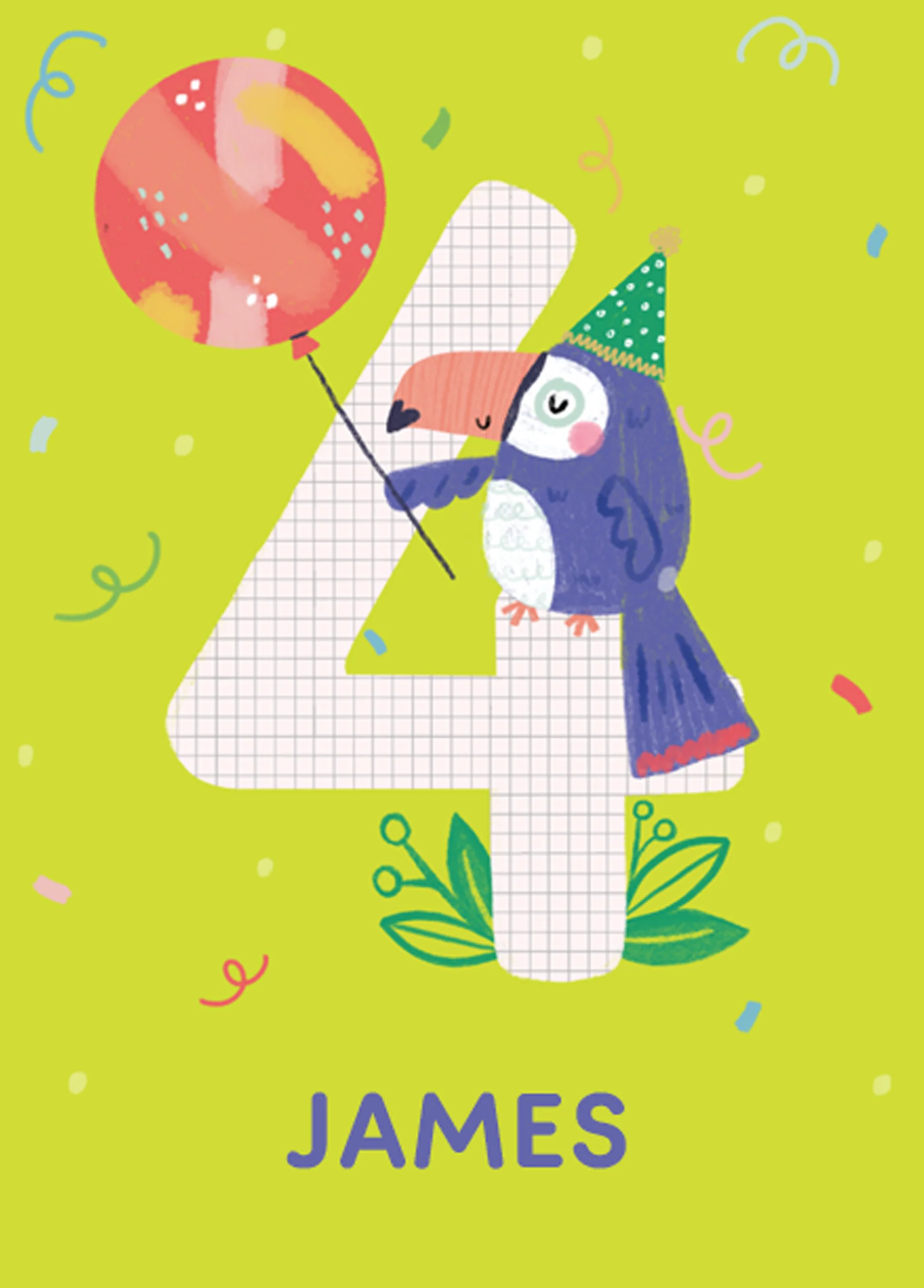 Personalised 4th Birthday Toucan Number Colourful Card