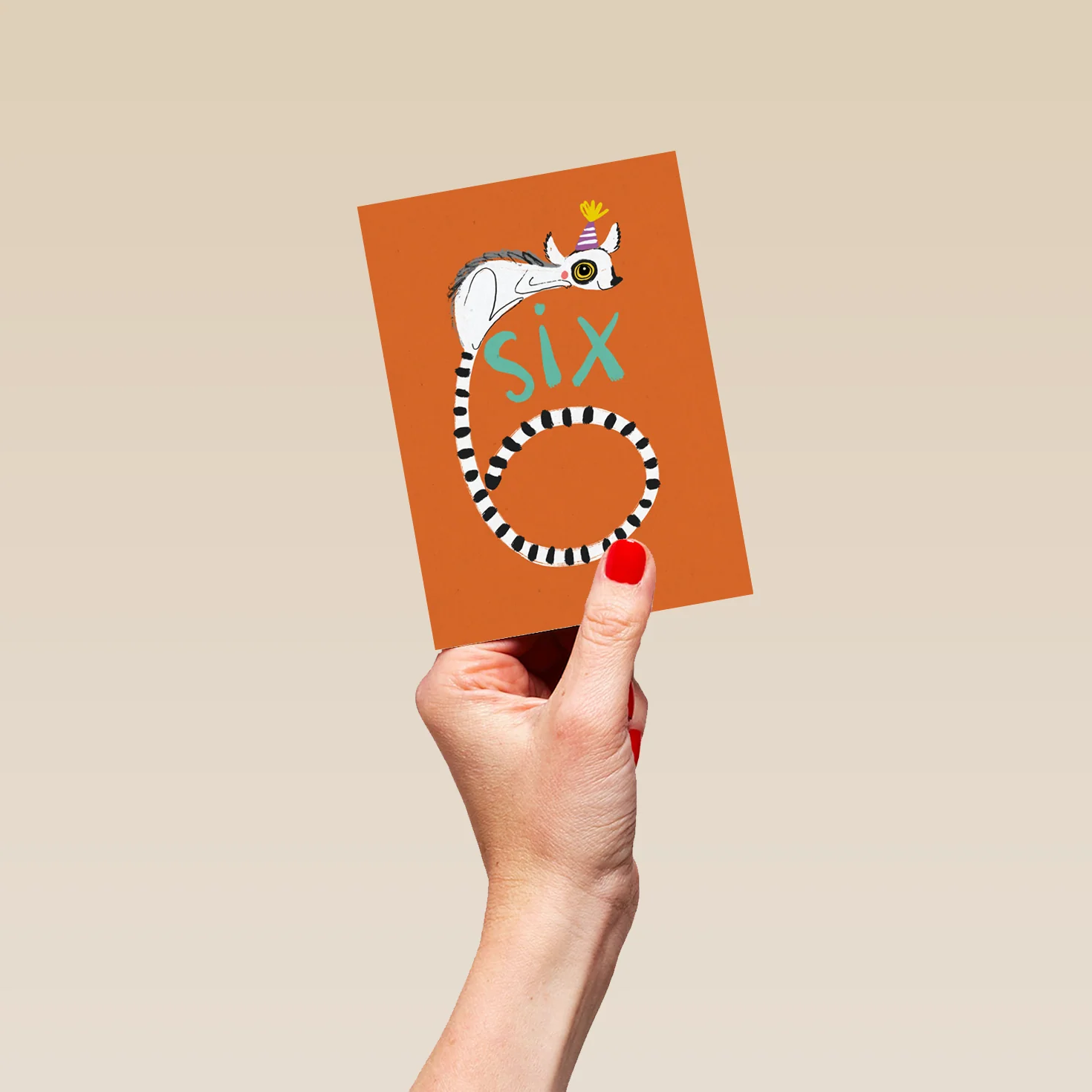 Personalised 6th Birthday Fun Lemur Figure Six Card - Image 4