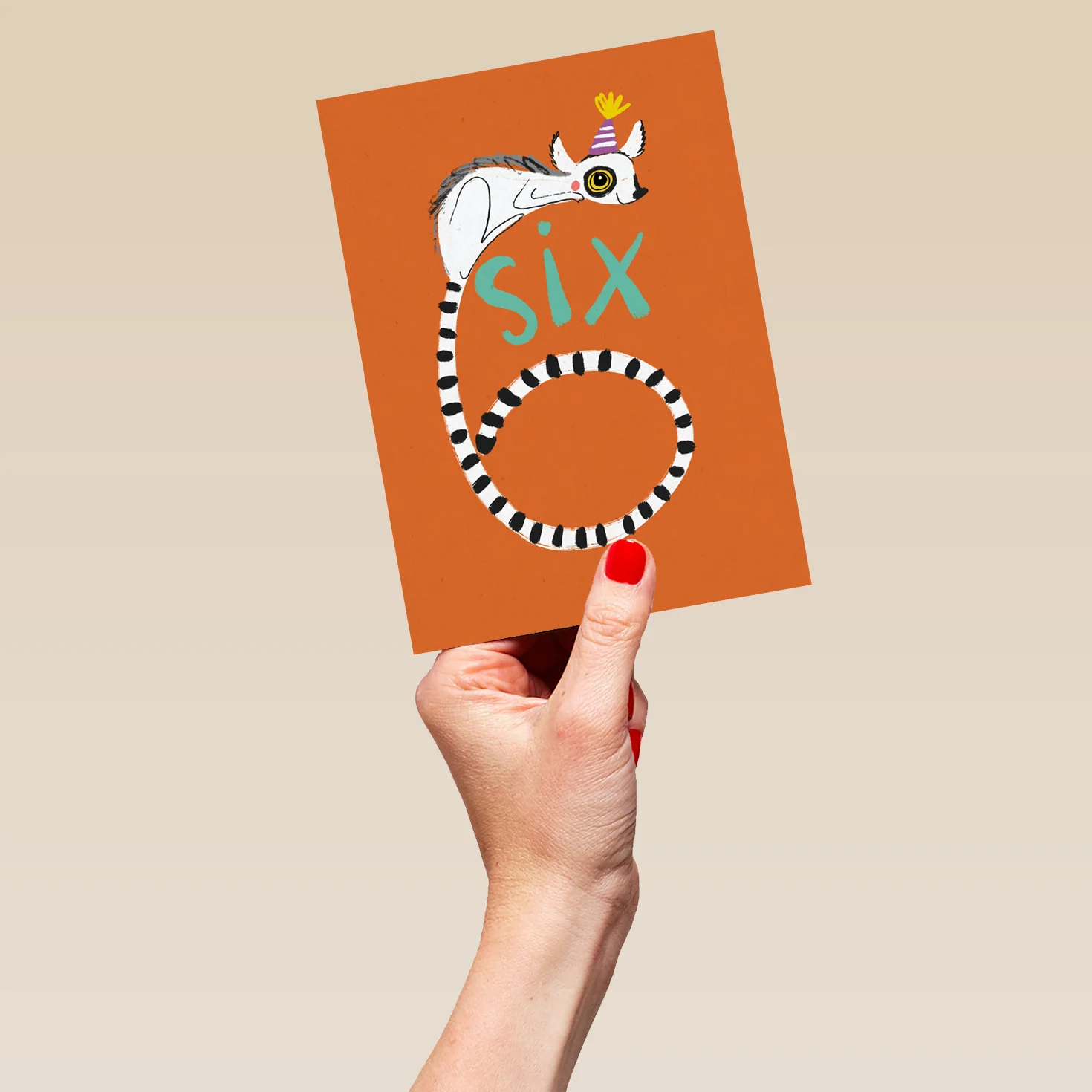 Personalised 6th Birthday Fun Lemur Figure Six Card - Image 5