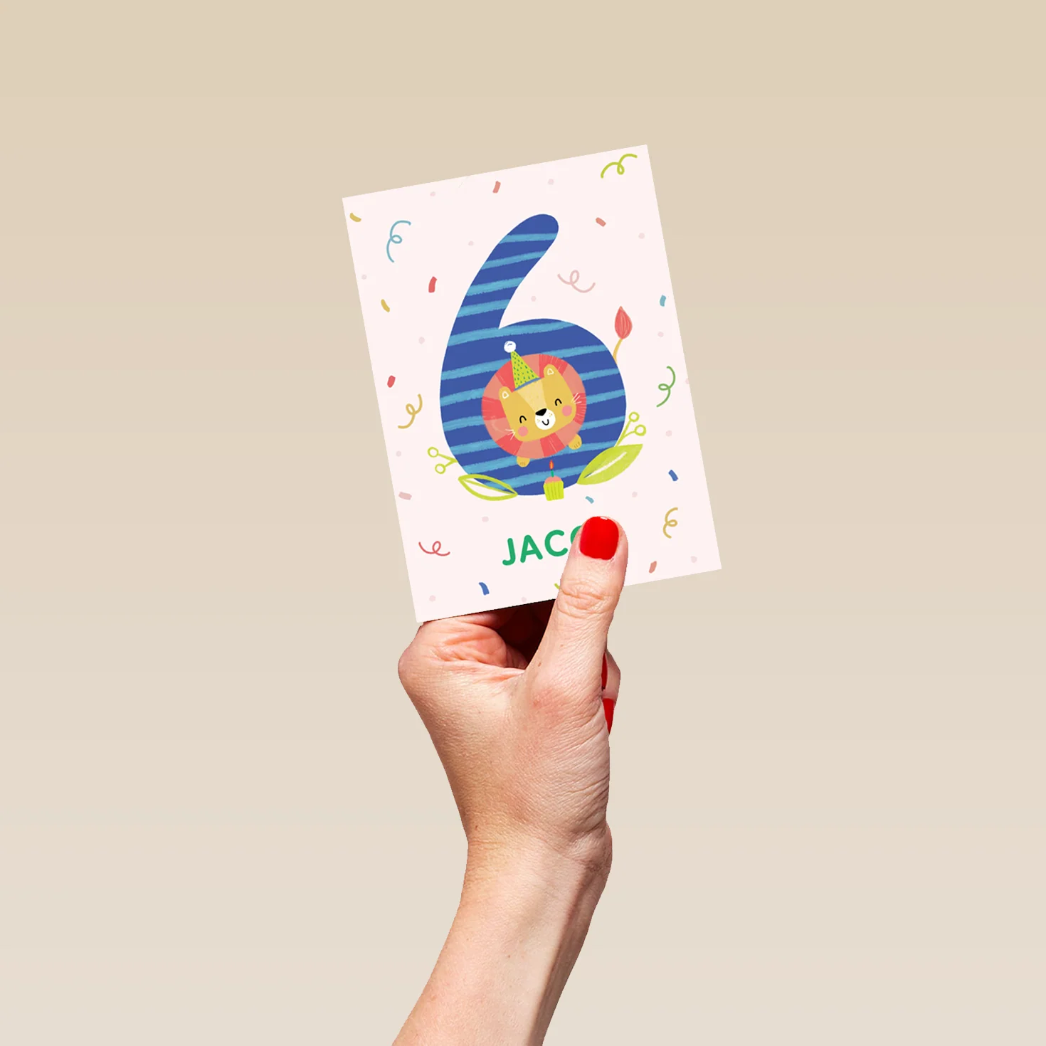 Personalised 6th Birthday Lion Number Colourful Card - Image 4