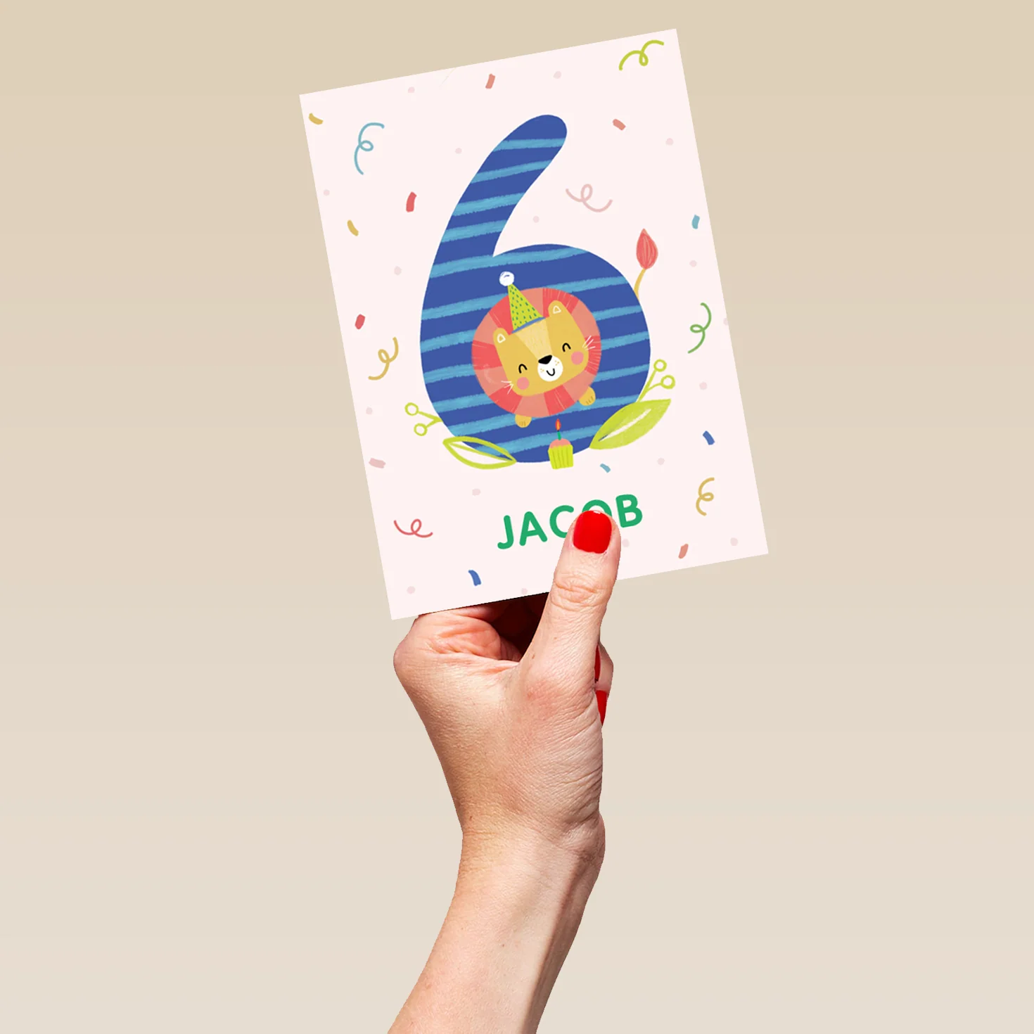 Personalised 6th Birthday Lion Number Colourful Card - Image 5