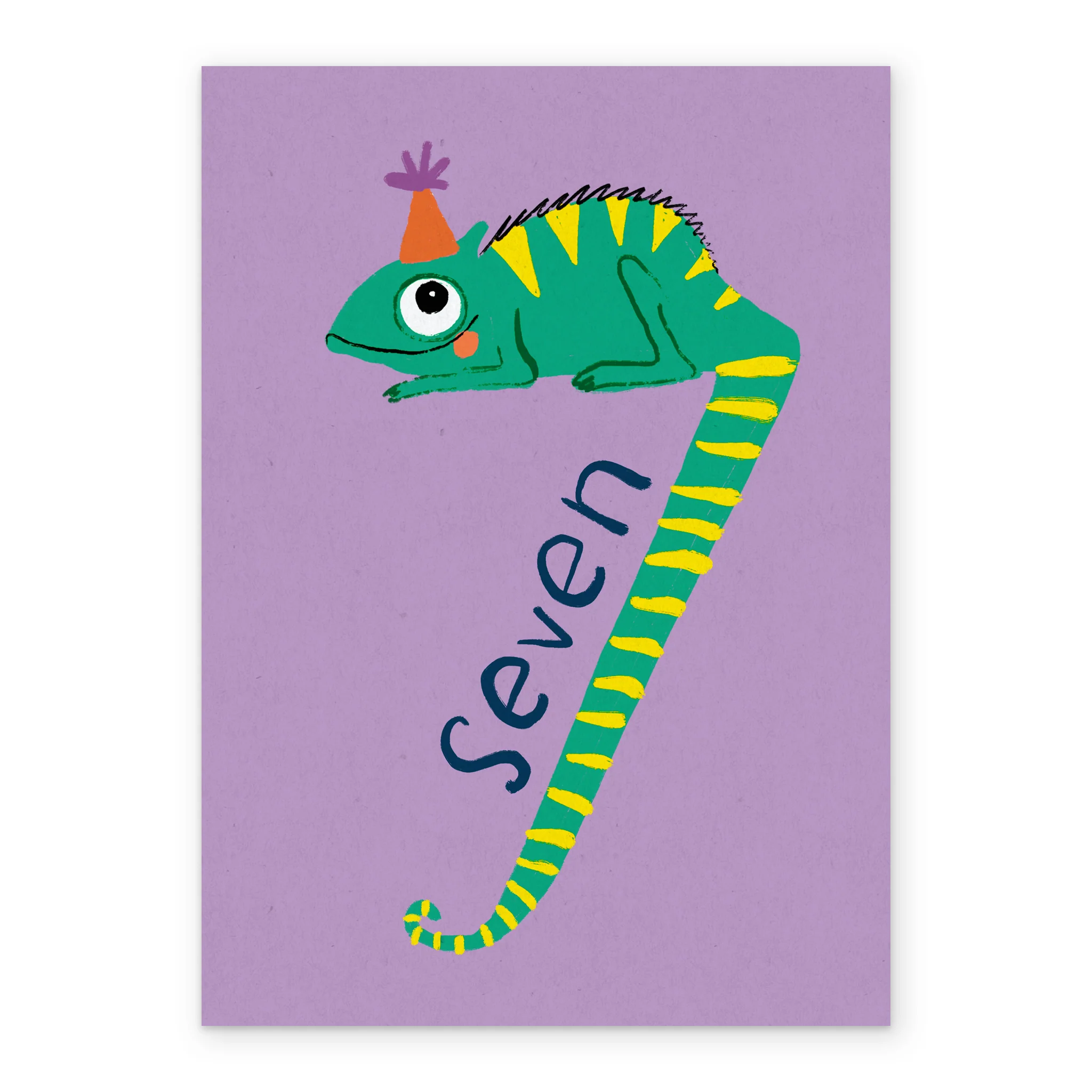 Personalised 7th Birthday Fun Chameleon Figure Seven Card - Image 2