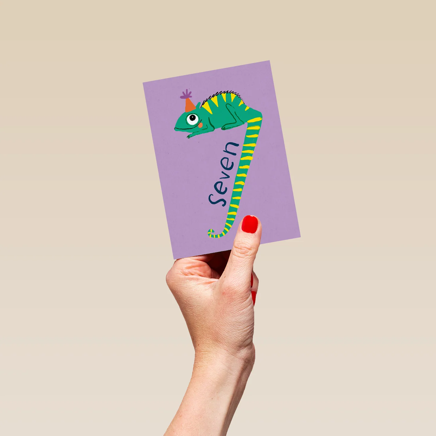 Personalised 7th Birthday Fun Chameleon Figure Seven Card - Image 4