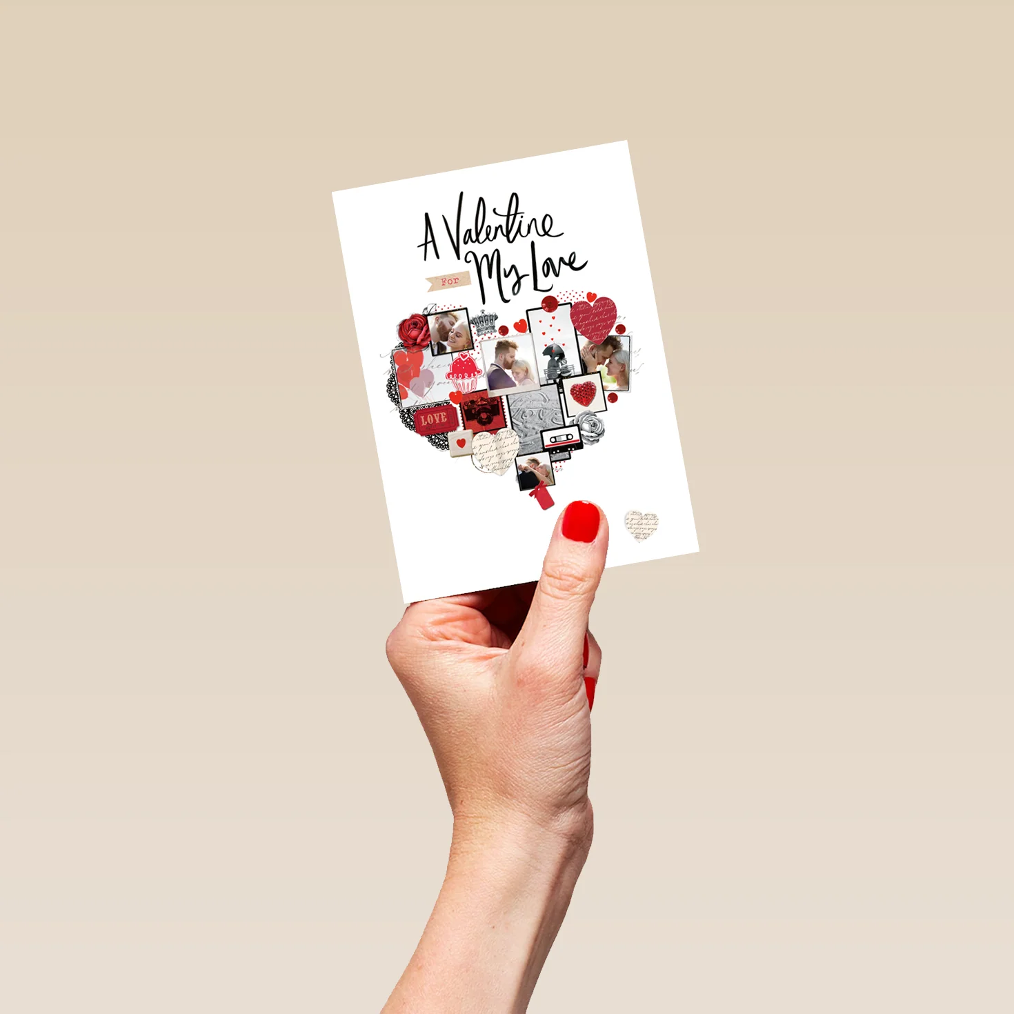 Personalised A Valentine For My Love Heart Photo Upload Collage Valentine's Day Card - Image 4