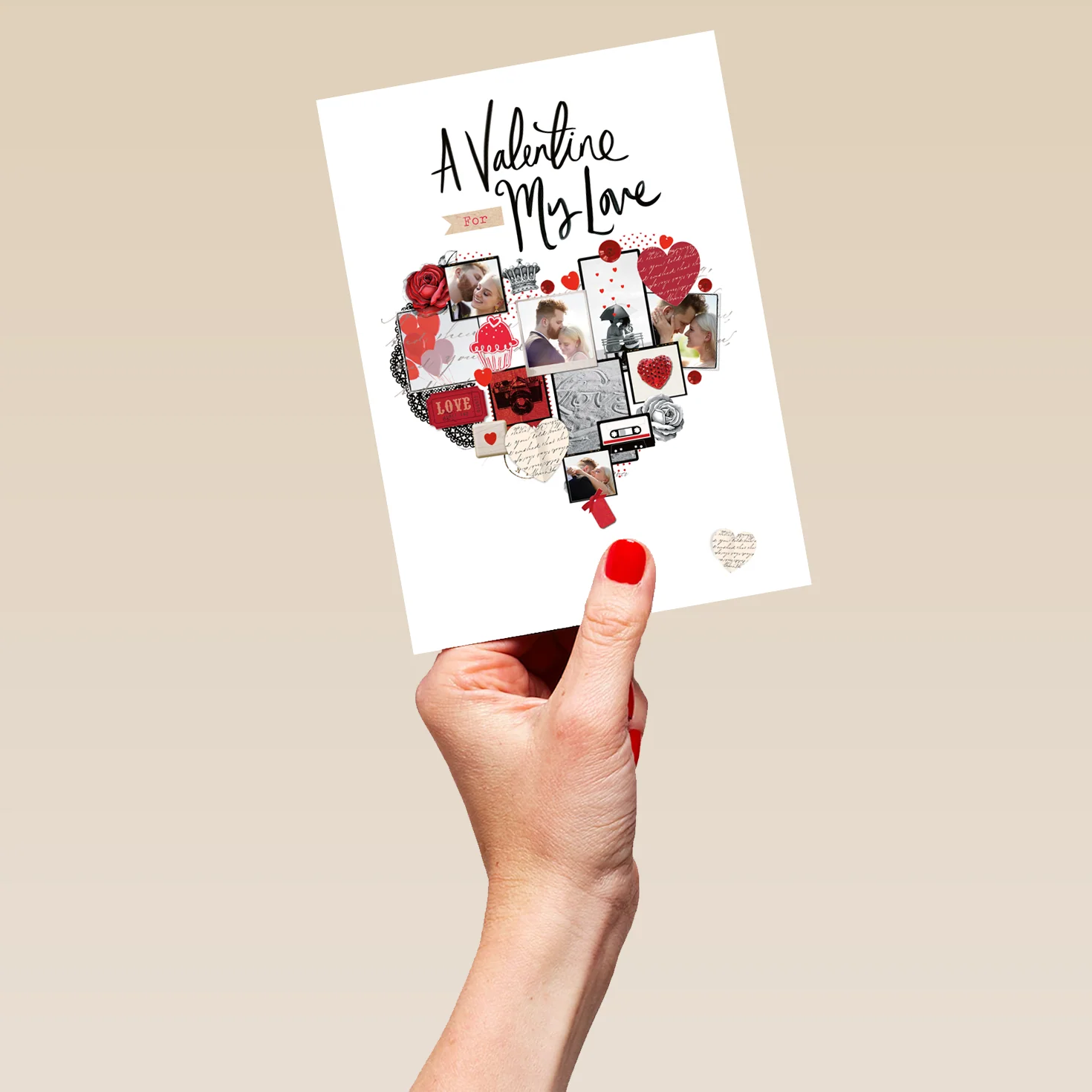 Personalised A Valentine For My Love Heart Photo Upload Collage Valentine's Day Card - Image 5