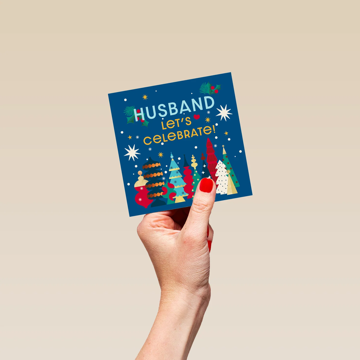 Personalised Abstract Colourful Trees Christmas Card for Husband - Image 4