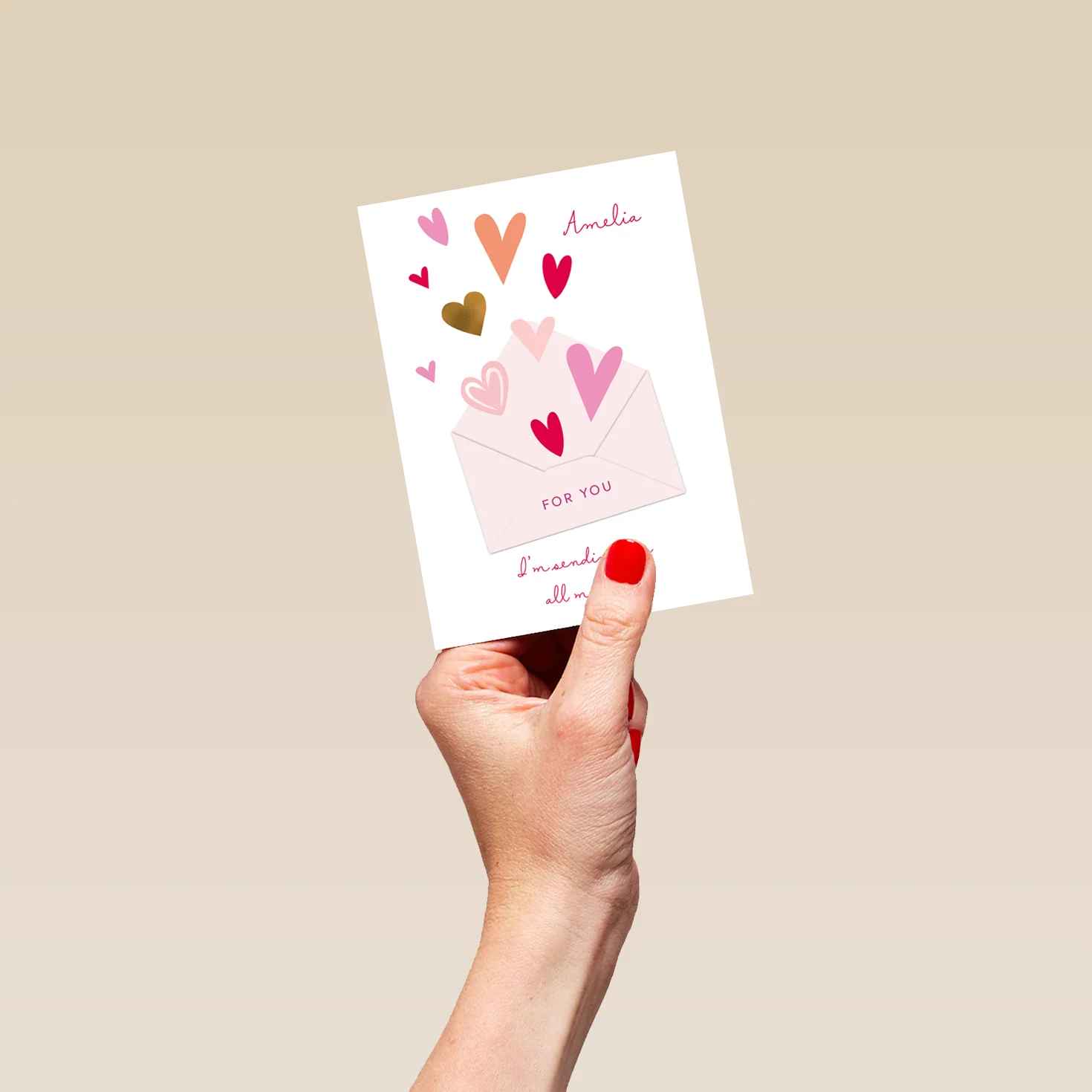 Personalised & Editable Envelope & Hearts Valentine's Day Card - Image 4
