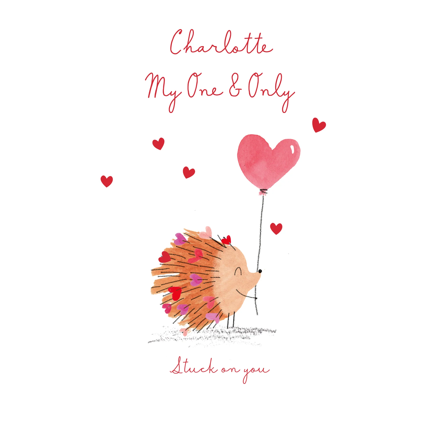 Personalised & Editable Hedgehog & Hearts Valentine's Day Card