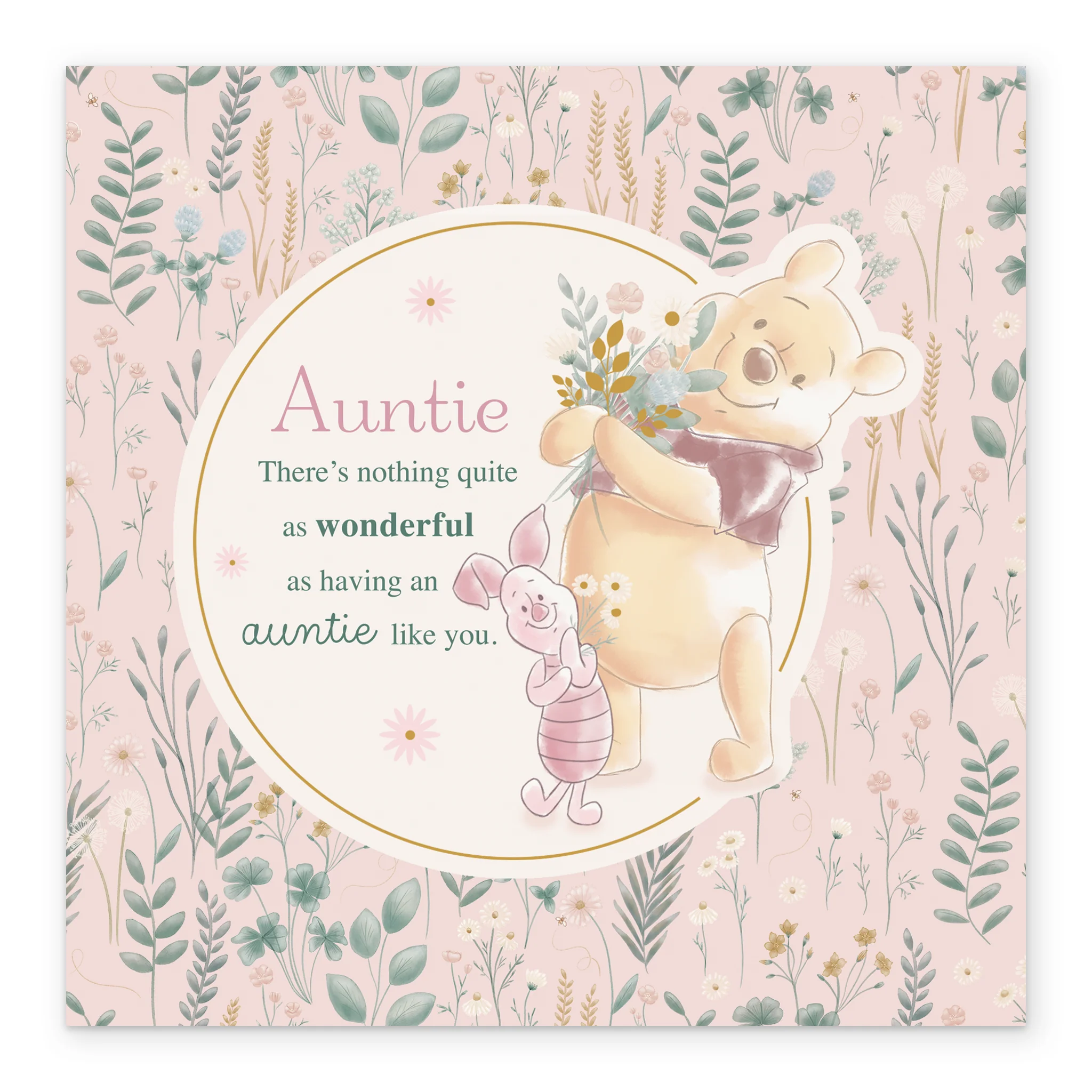 Personalised Auntie Pink Floral Winnie the Pooh Birthday Card - Image 2