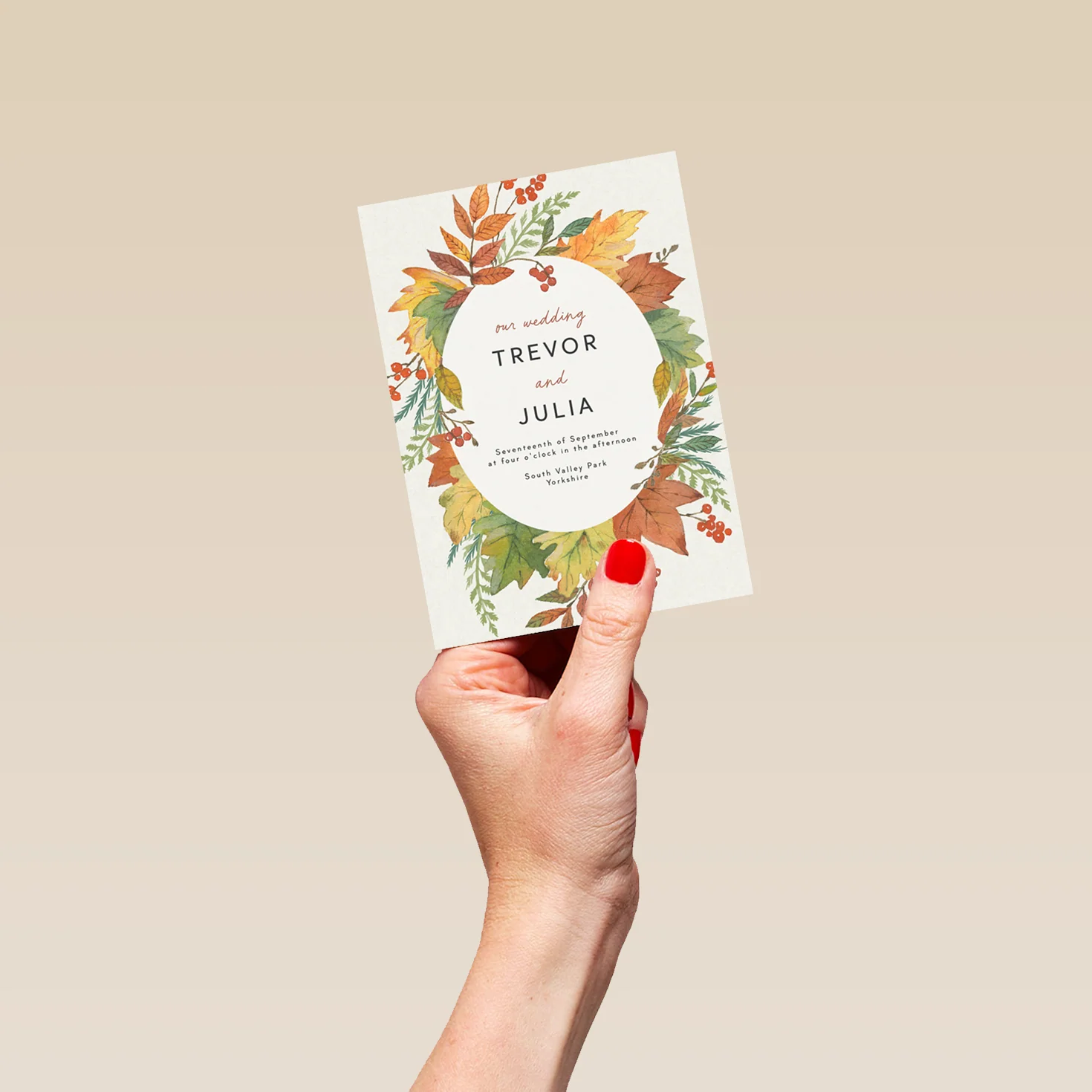 Personalised 'Autumn Wreath' Wedding Invitation - Image 4