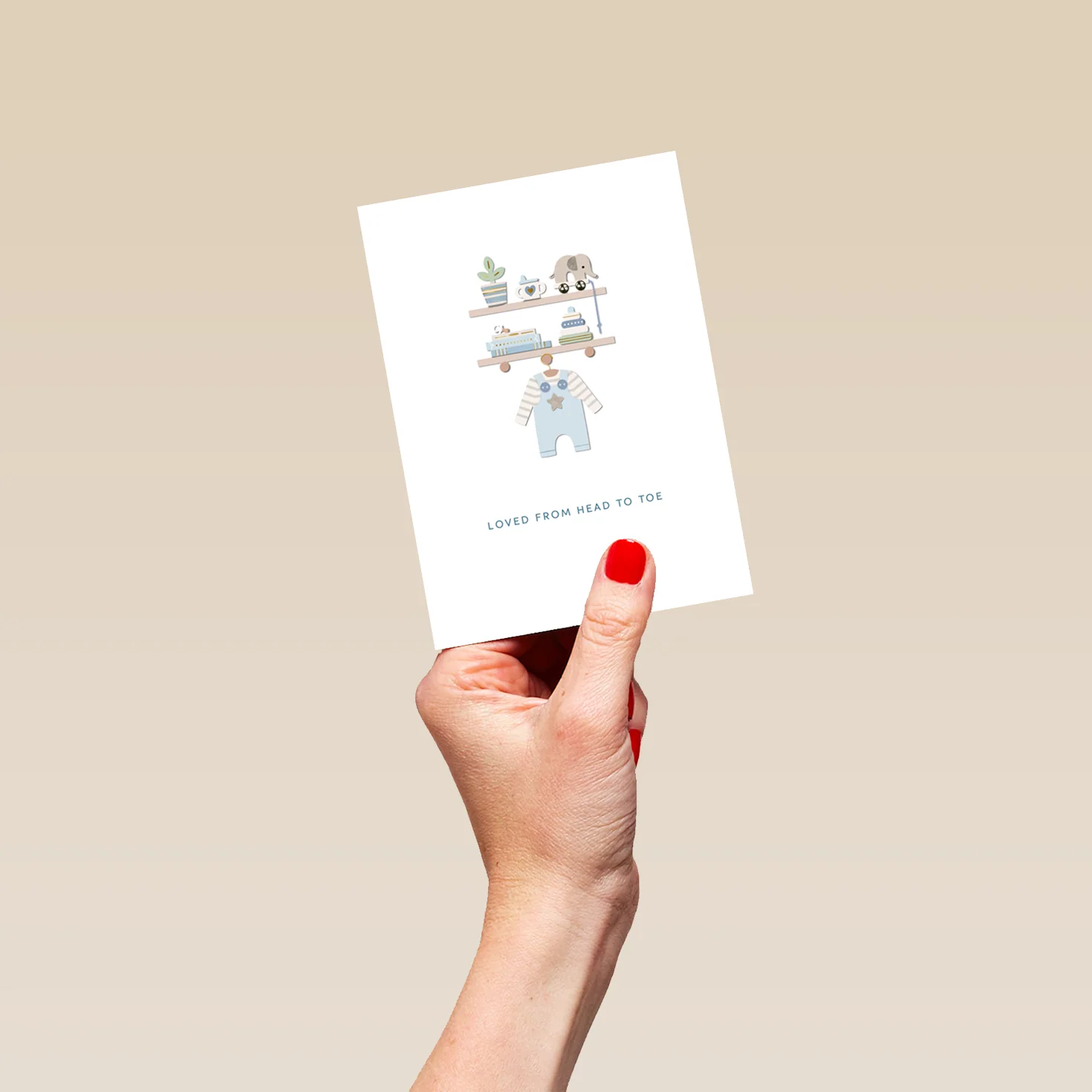 Personalised Baby Boy Birth Congratulations Card - Cute Illustrated Shelves Design - Image 4