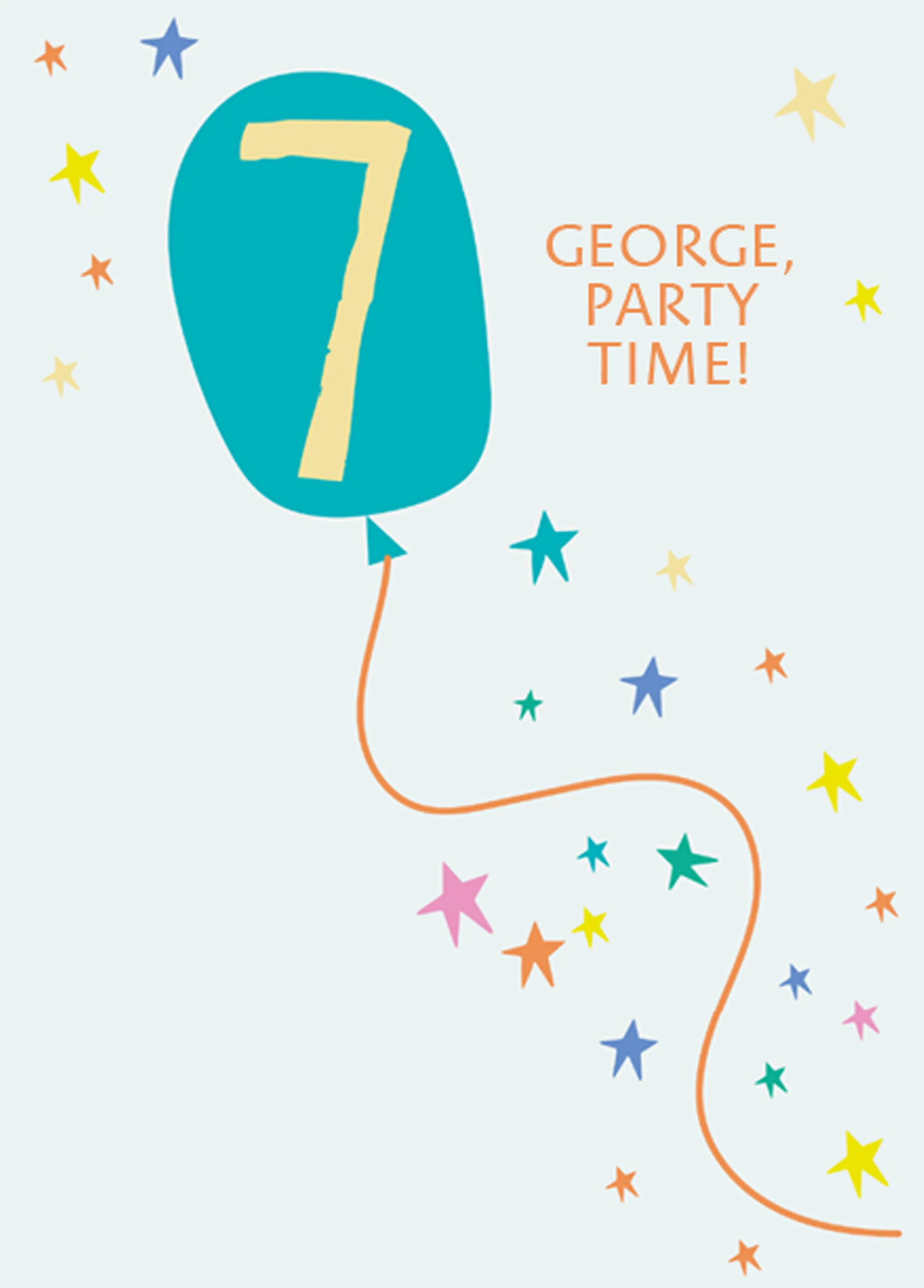 Personalised Balloon And Stars 7th Birthday Card