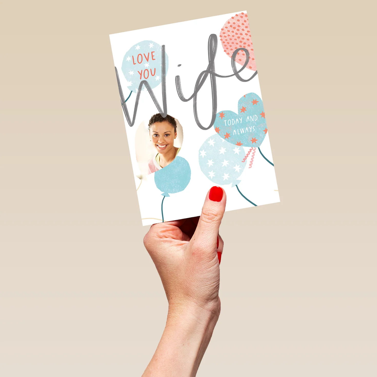 Personalised Balloon Pattern For Wife Photo Card - Image 5