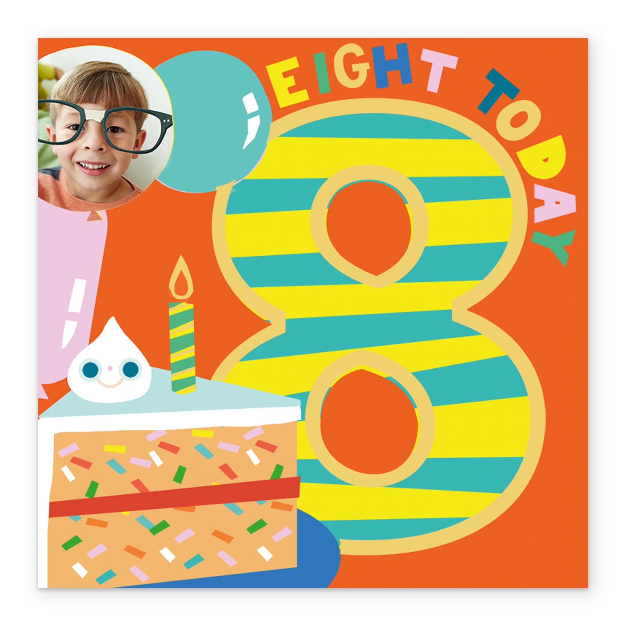 Personalised Balloons And Cake Photo 8th Birthday Card - Image 2