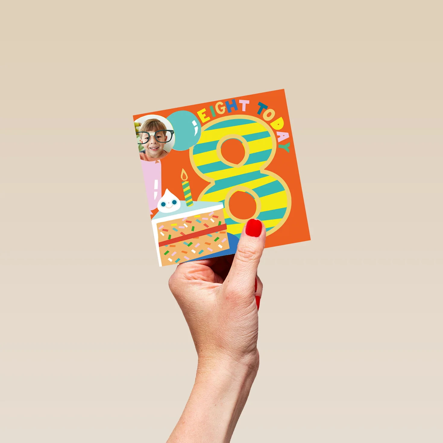 Personalised Balloons And Cake Photo 8th Birthday Card - Image 4