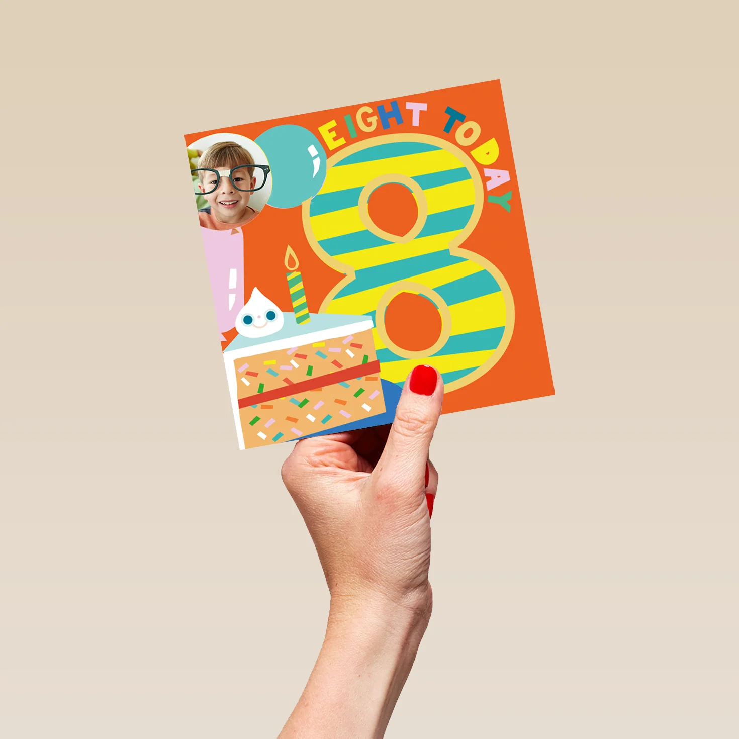Personalised Balloons And Cake Photo 8th Birthday Card - Image 5