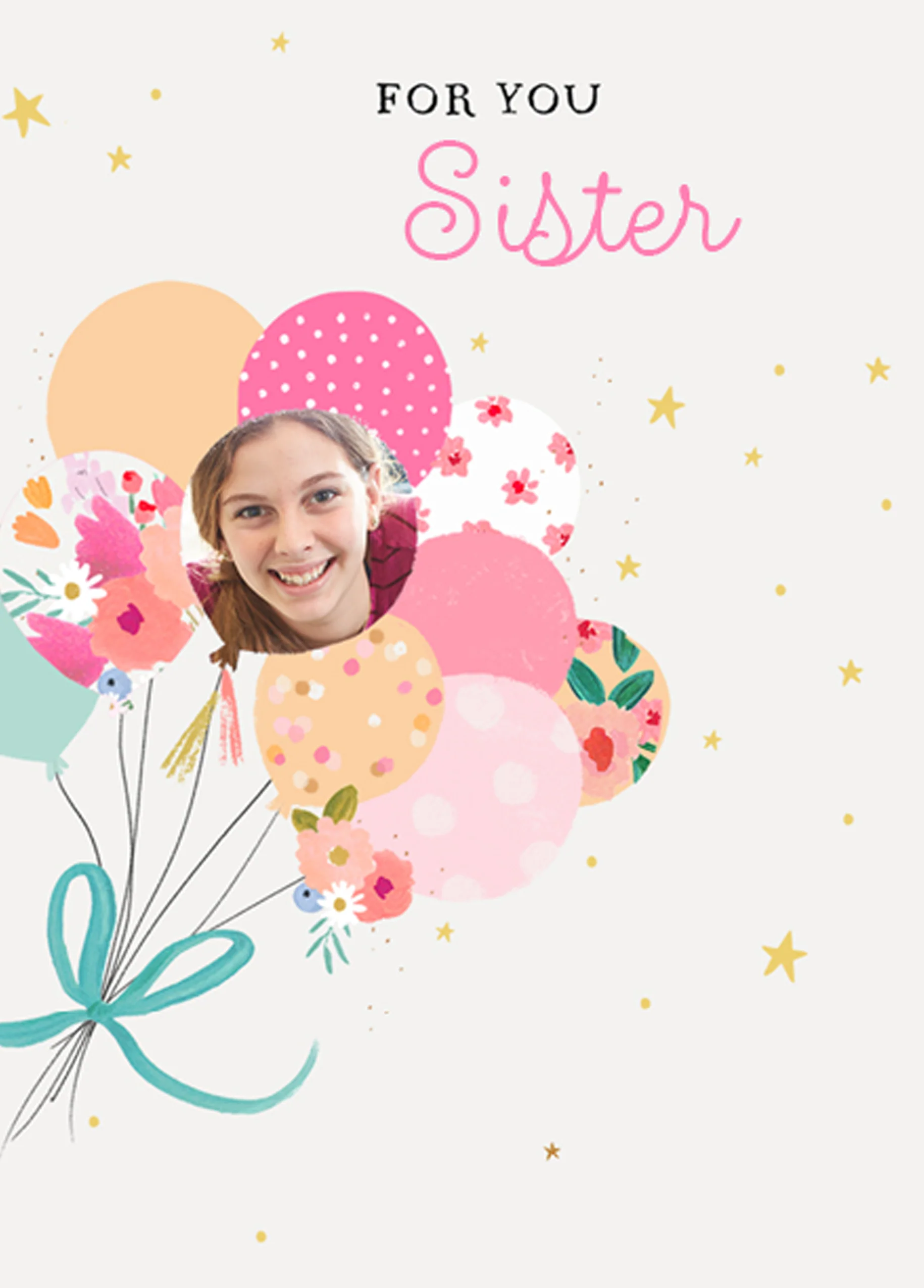 Personalised Balloons Photo Card For Sister
