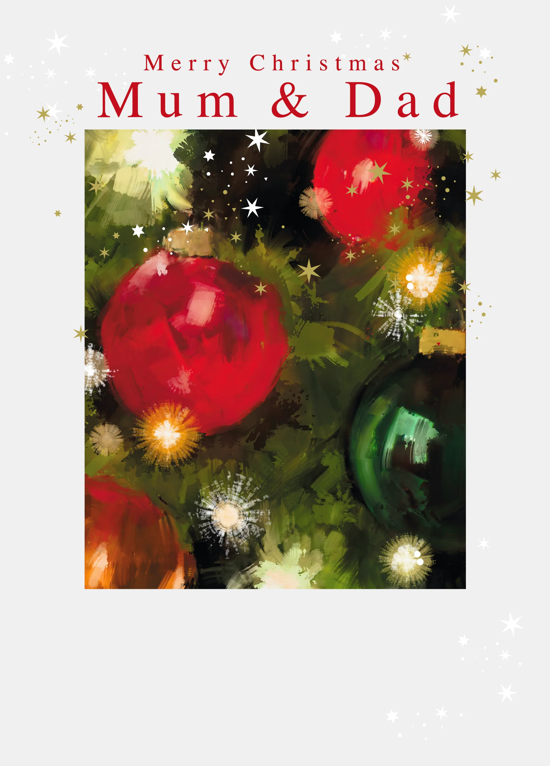 Personalised Baubles Christmas Card For Mum & Dad