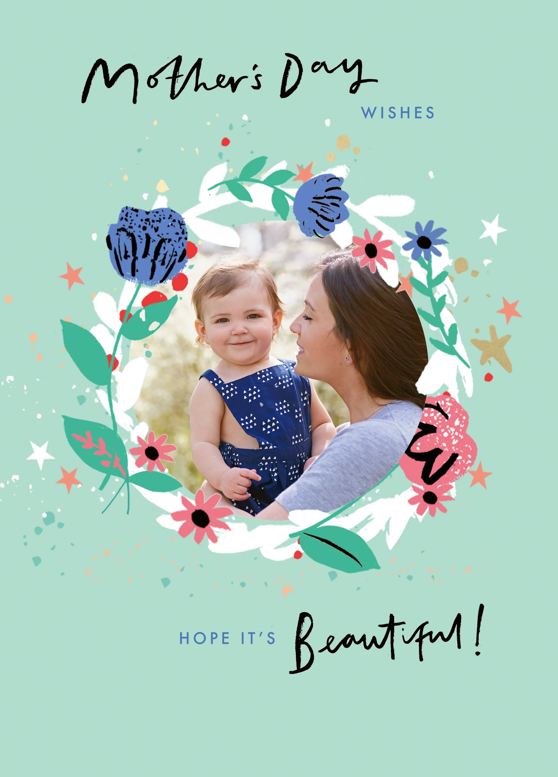 Personalised Beautiful Floral Wreath Mother's Day Photo Upload Card