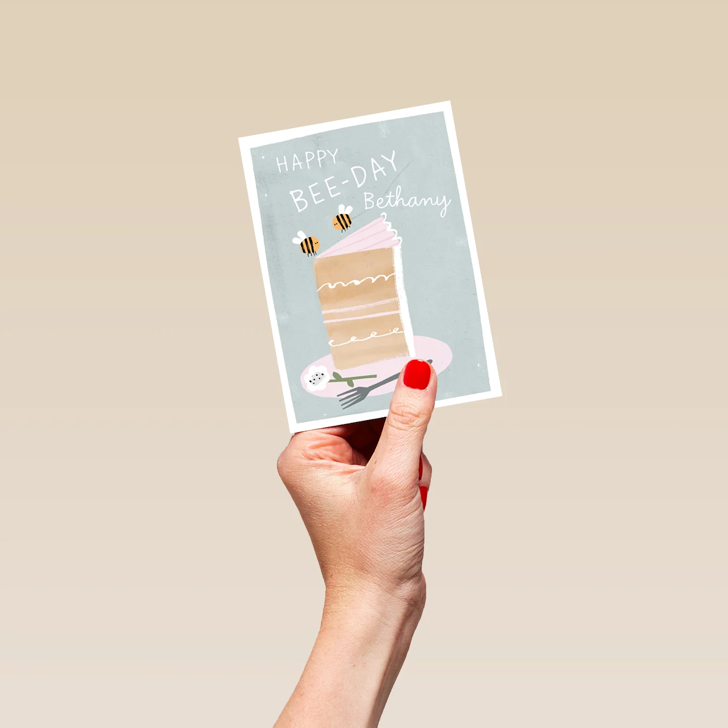 Personalised 'Bees and Cake' Illustrated Birthday Card - Image 4