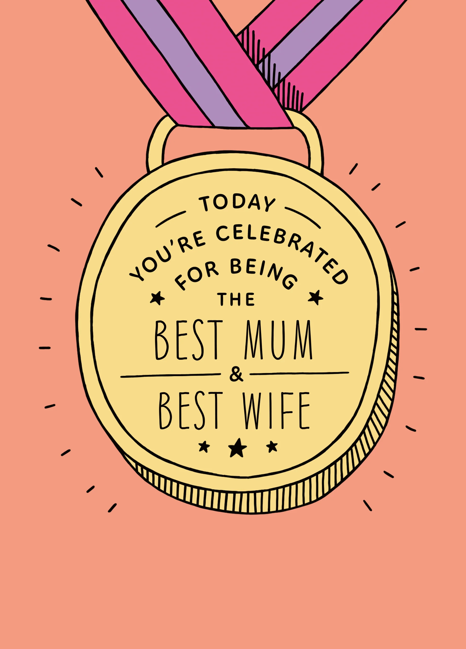 Personalised 'Best Mum & Wife' Medal Design Mother's Day Card for Wife